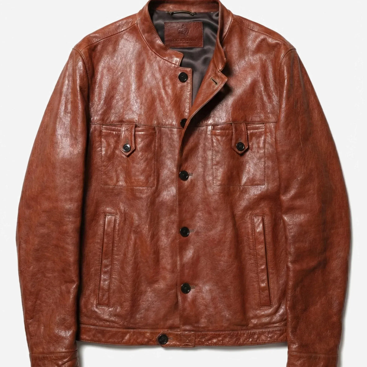 Dolce & Gabbana Crinkled Leather Button-Front Jacket | Sendegaro SE