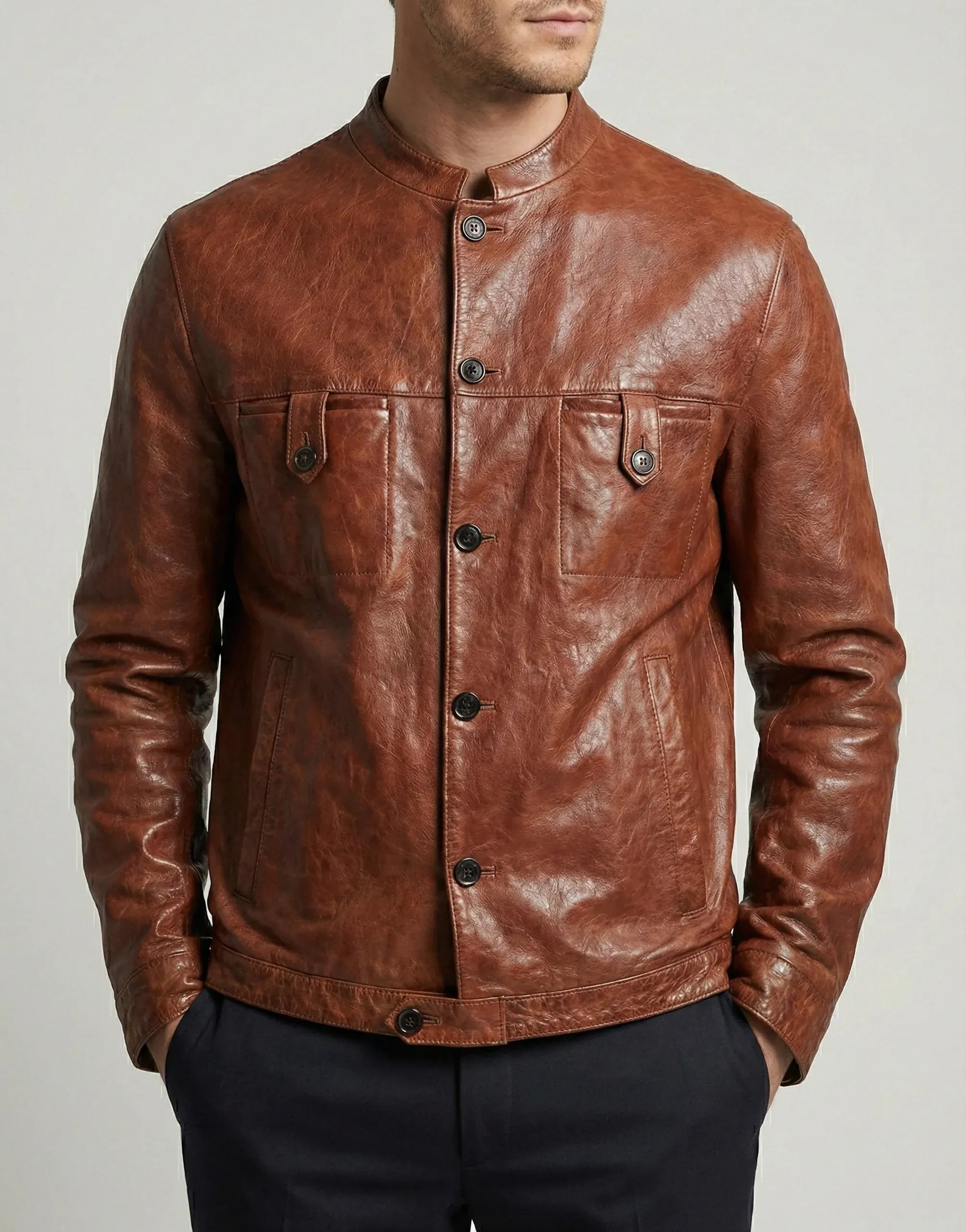 Dolce & Gabbana Crinkled Leather Button-Front Jacket | Sendegaro SE
