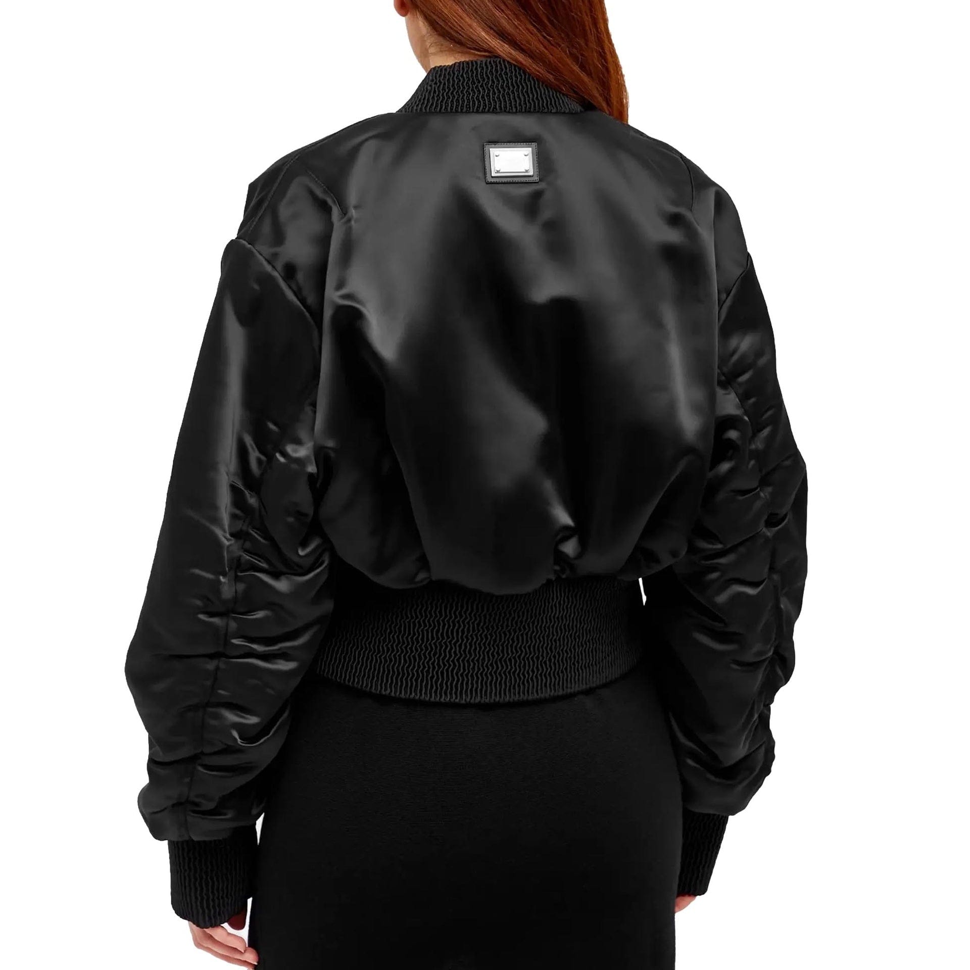 Dolce & Gabbana Cropped Bomber Jacket With Gold Logo