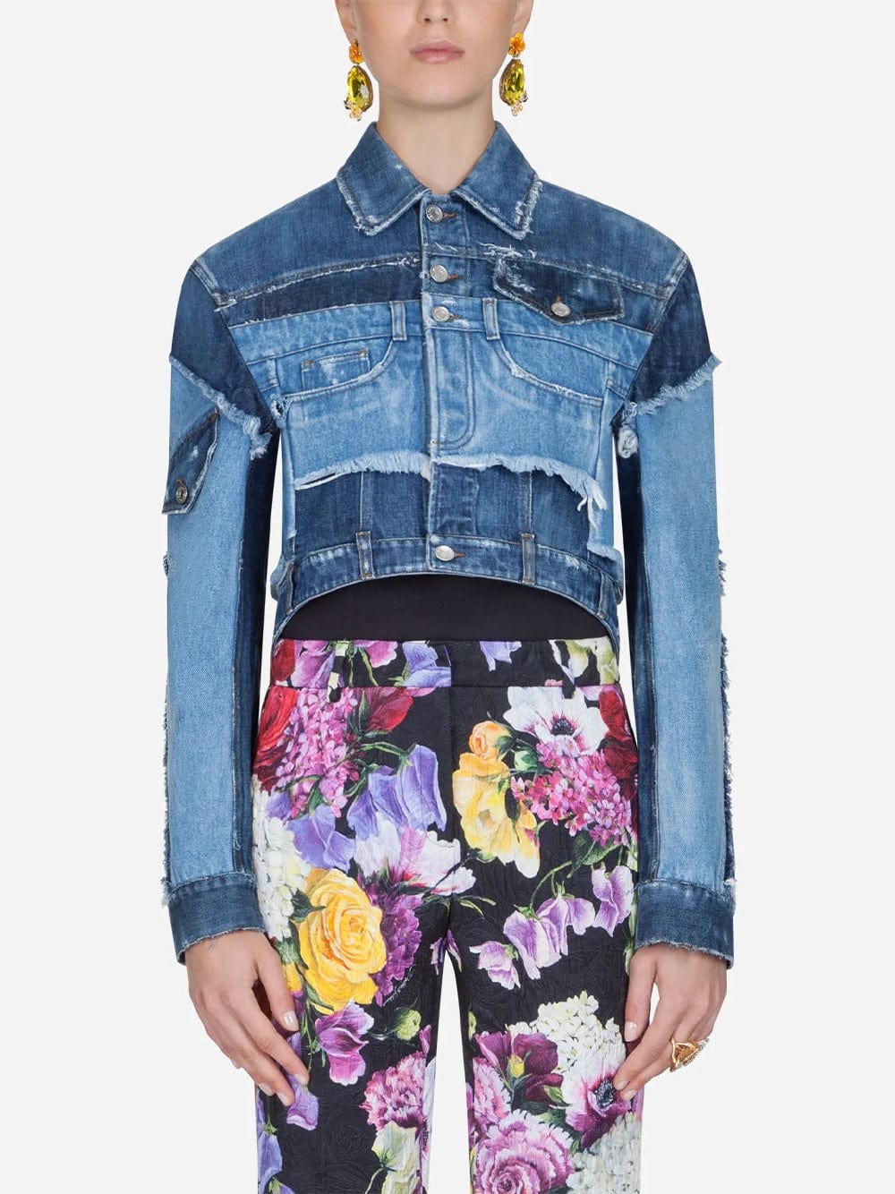 Dolce & Gabbana Distressed Patchwork Denim Jacket in Blue