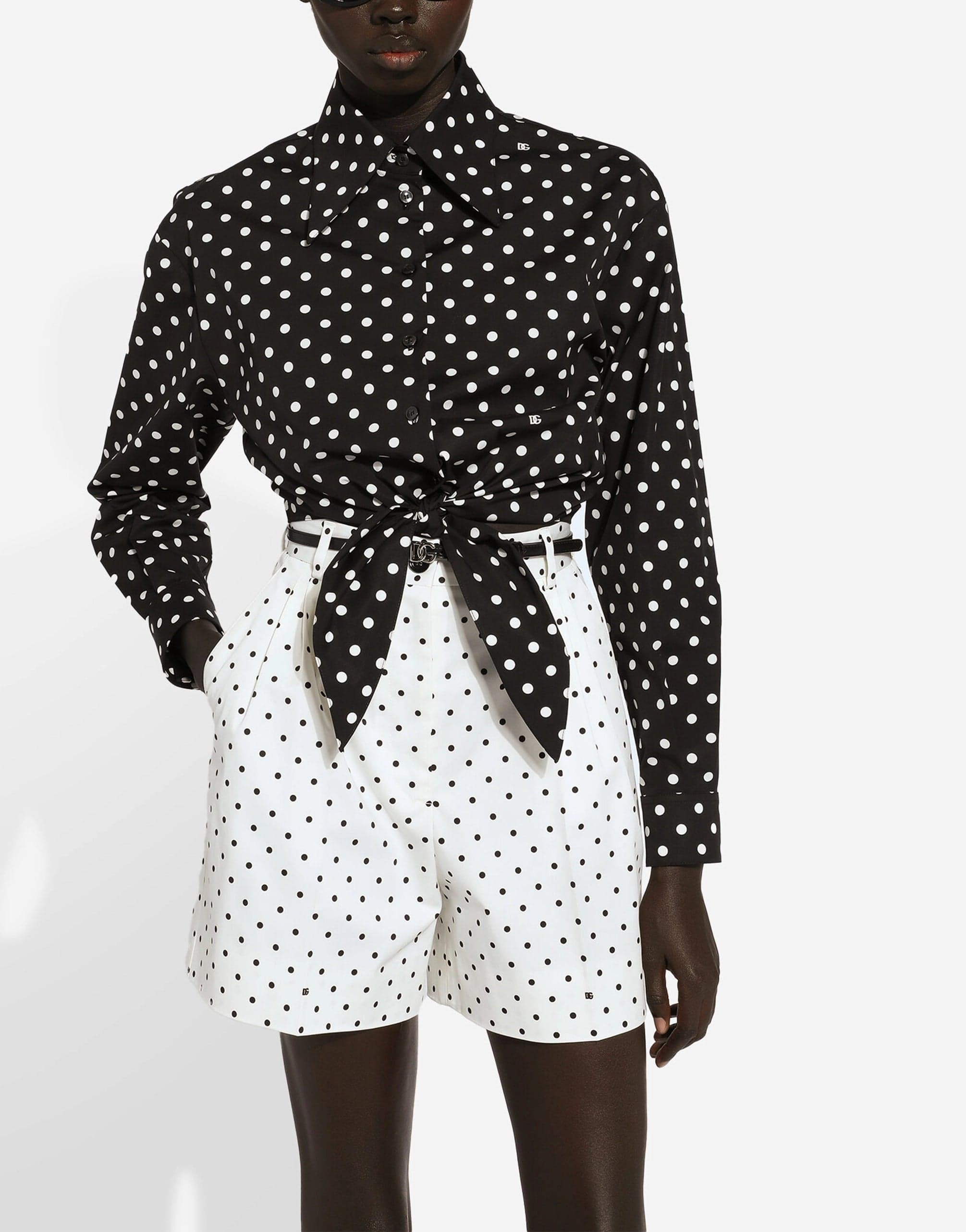 Dolce & Gabbana Cropped Polka-Dot Print Poplin Shirt