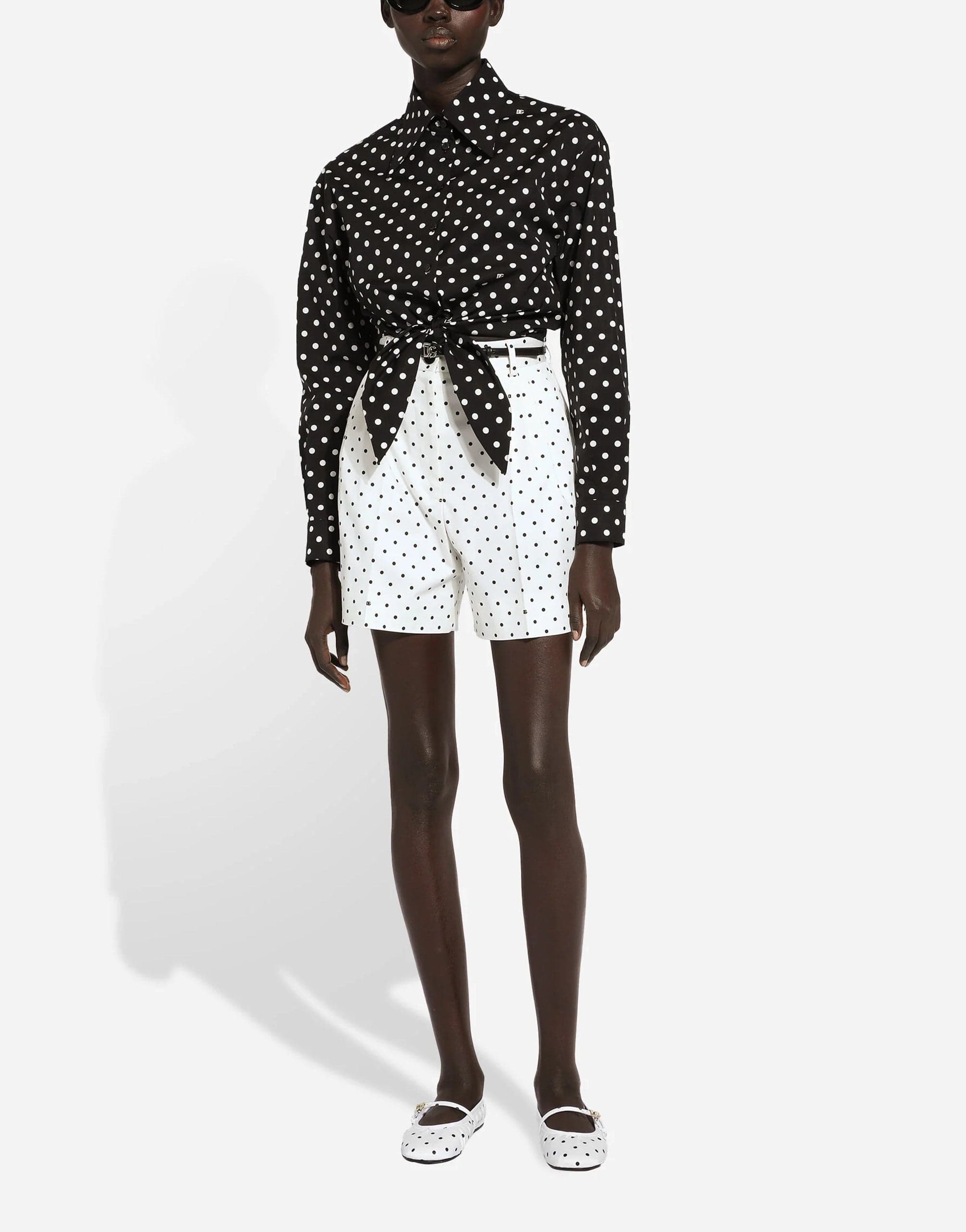 Dolce & Gabbana Cropped Polka-Dot Print Poplin Shirt