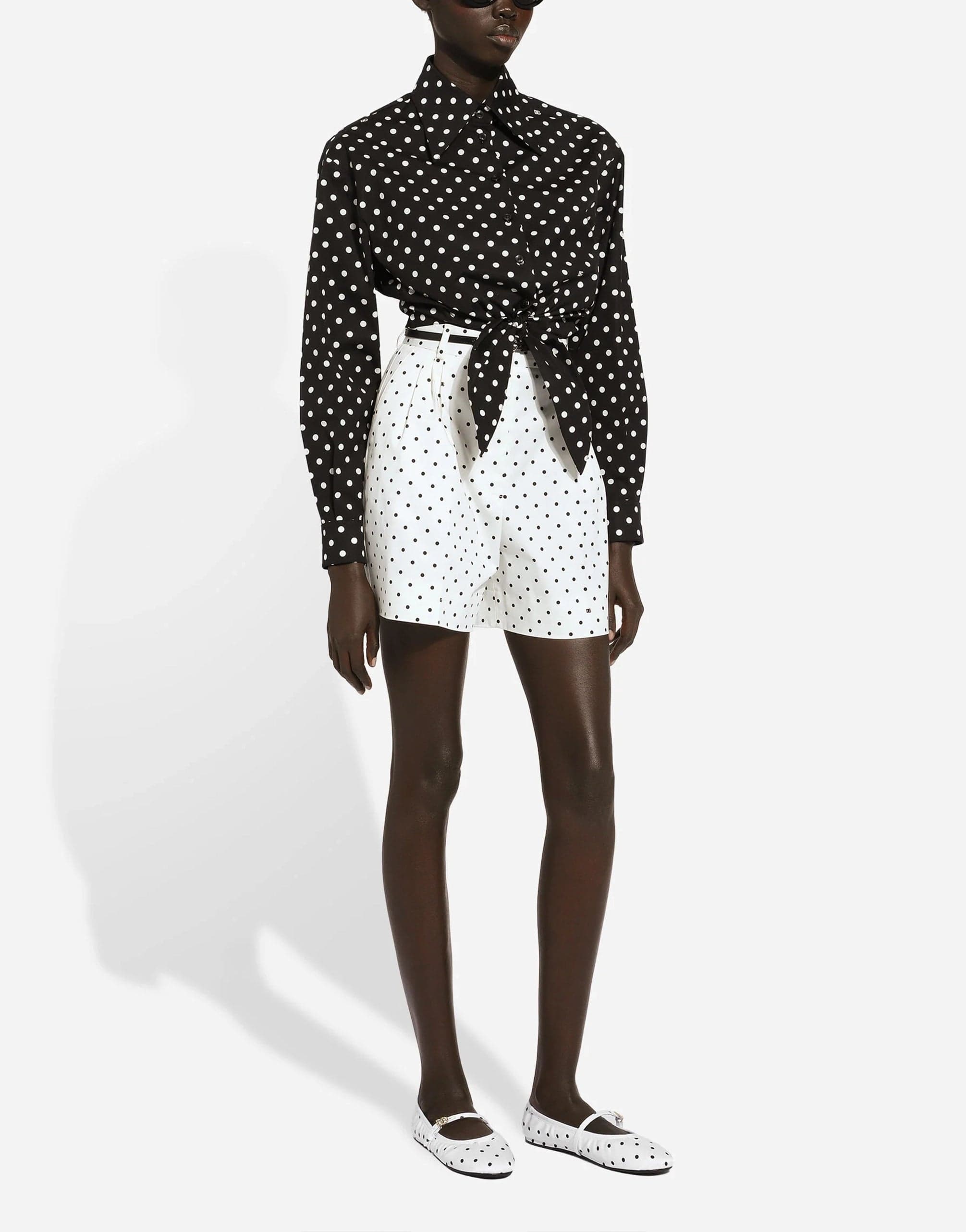 Dolce & Gabbana Cropped Polka-Dot Print Poplin Shirt