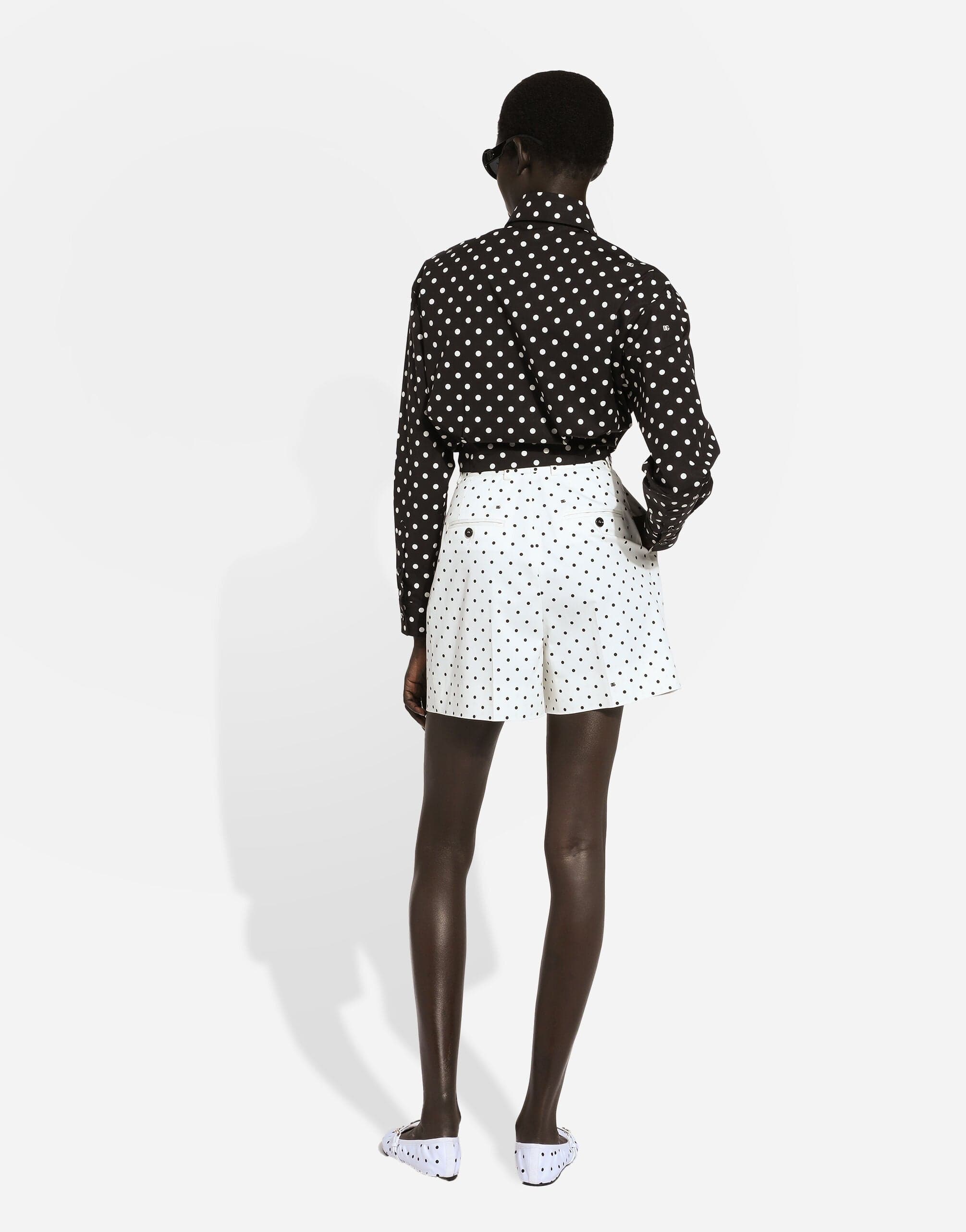 Dolce & Gabbana Cropped Polka-Dot Print Poplin Shirt