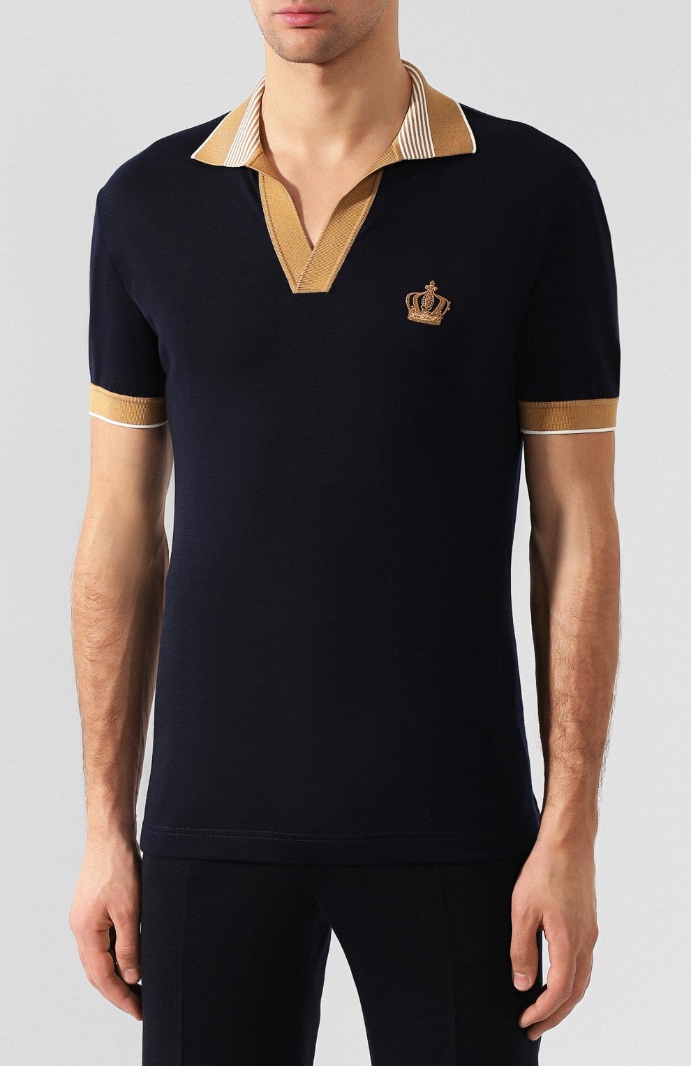 Dolce & Gabbana Crown-Embroidery Cashmere Polo Shirt