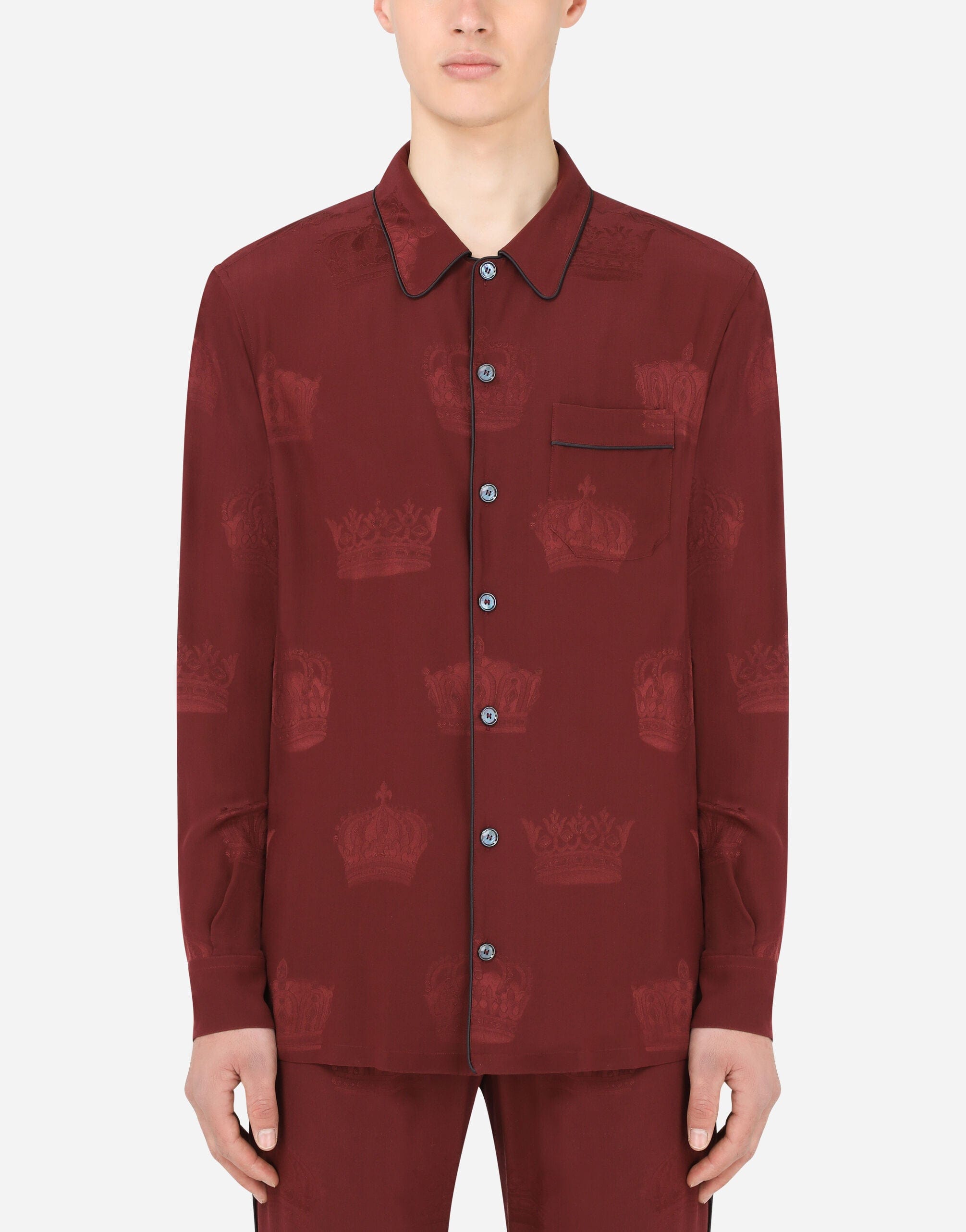 Dolce & Gabbana Crown Print Silk Pajama Shirt