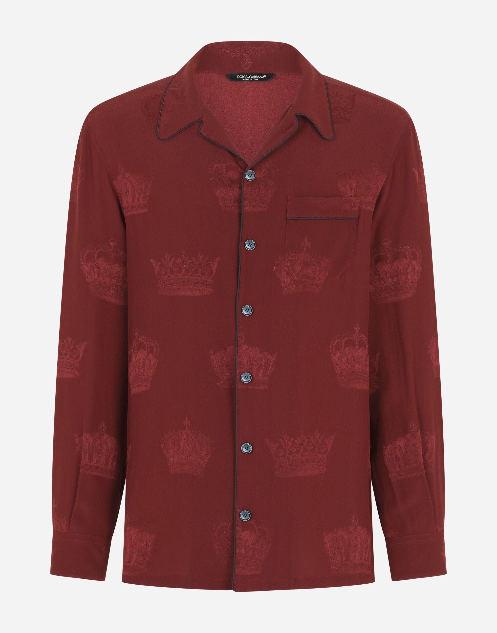 Dolce & Gabbana Crown Print Silk Pajama Shirt