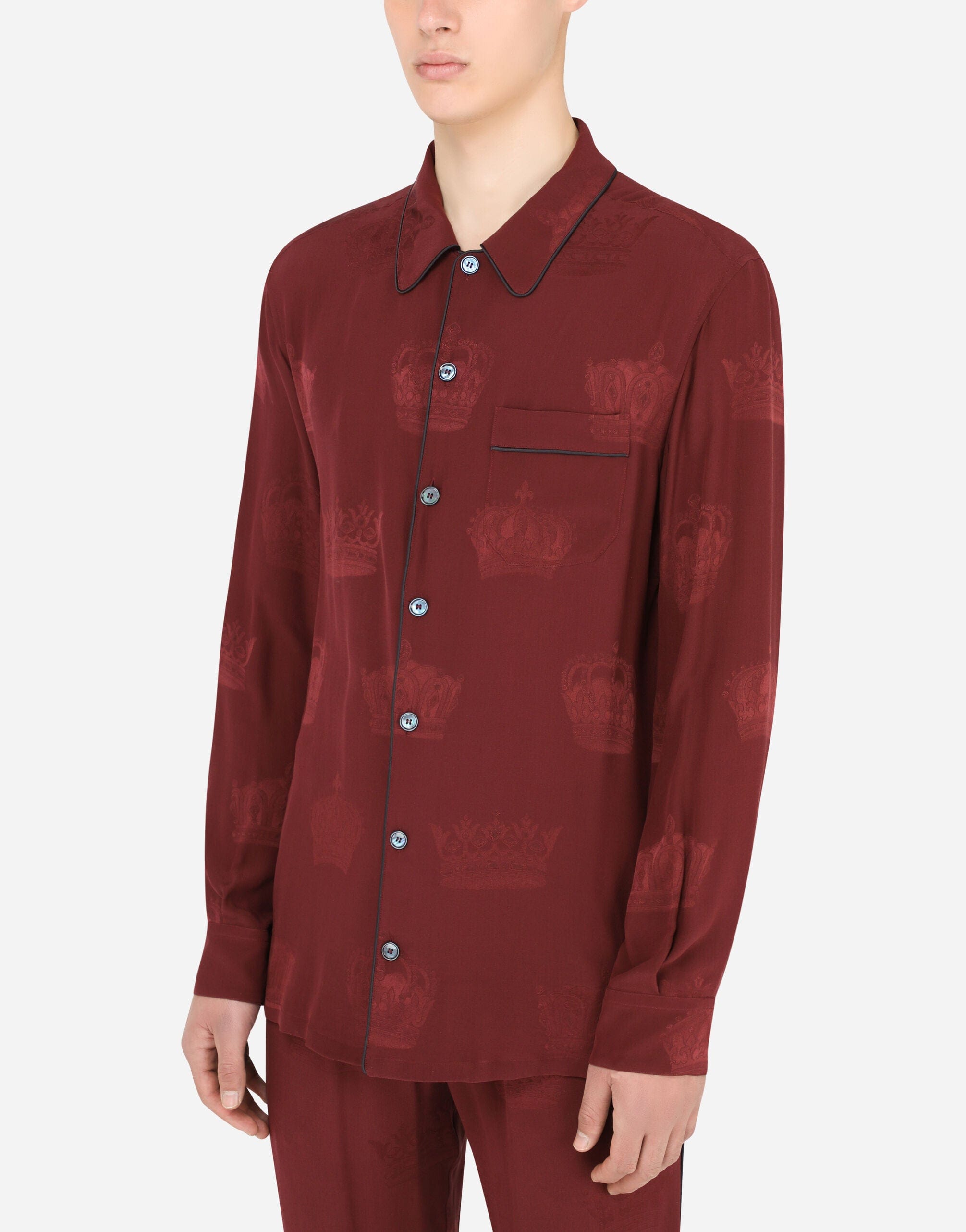 Dolce & Gabbana Crown Print Silk Pajama Shirt