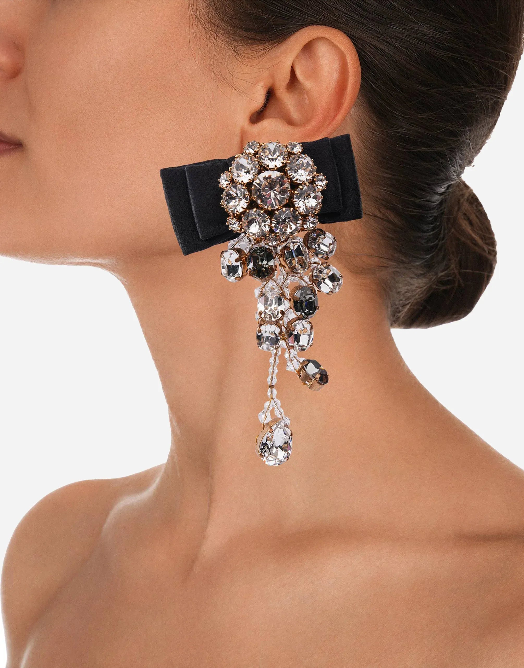 Dolce & Gabbana Crystal Chandelier Bow Clip-On Earrings