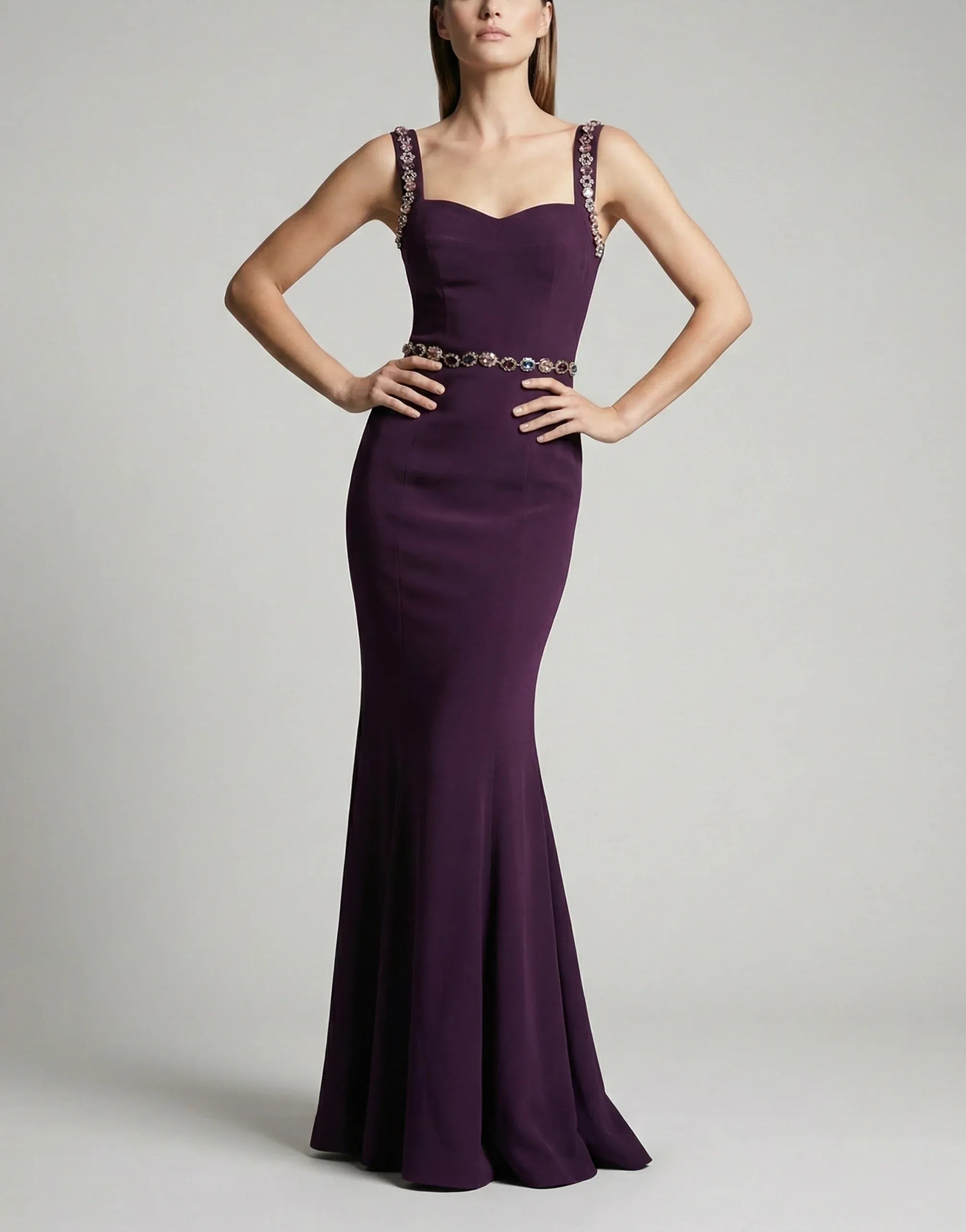 Dolce & Gabbana Violet Embellished Sheath Mermaid Gown Dress