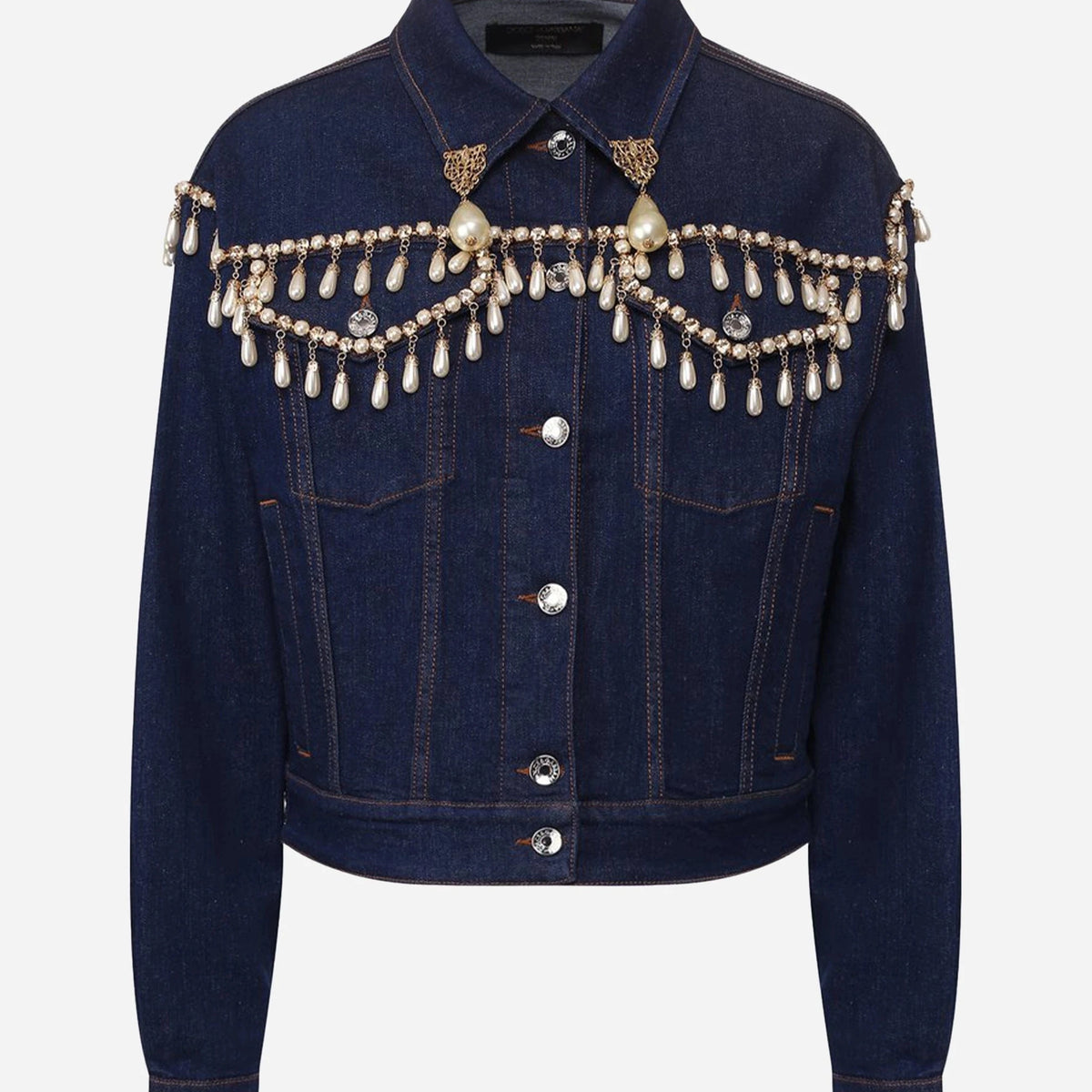 希少！ドルチェ＆ガッバーナ Vintage 限定 デニムジャケット クリスタル Dolce & Gabbana クリスタル装飾のクロップドデニムジャケット