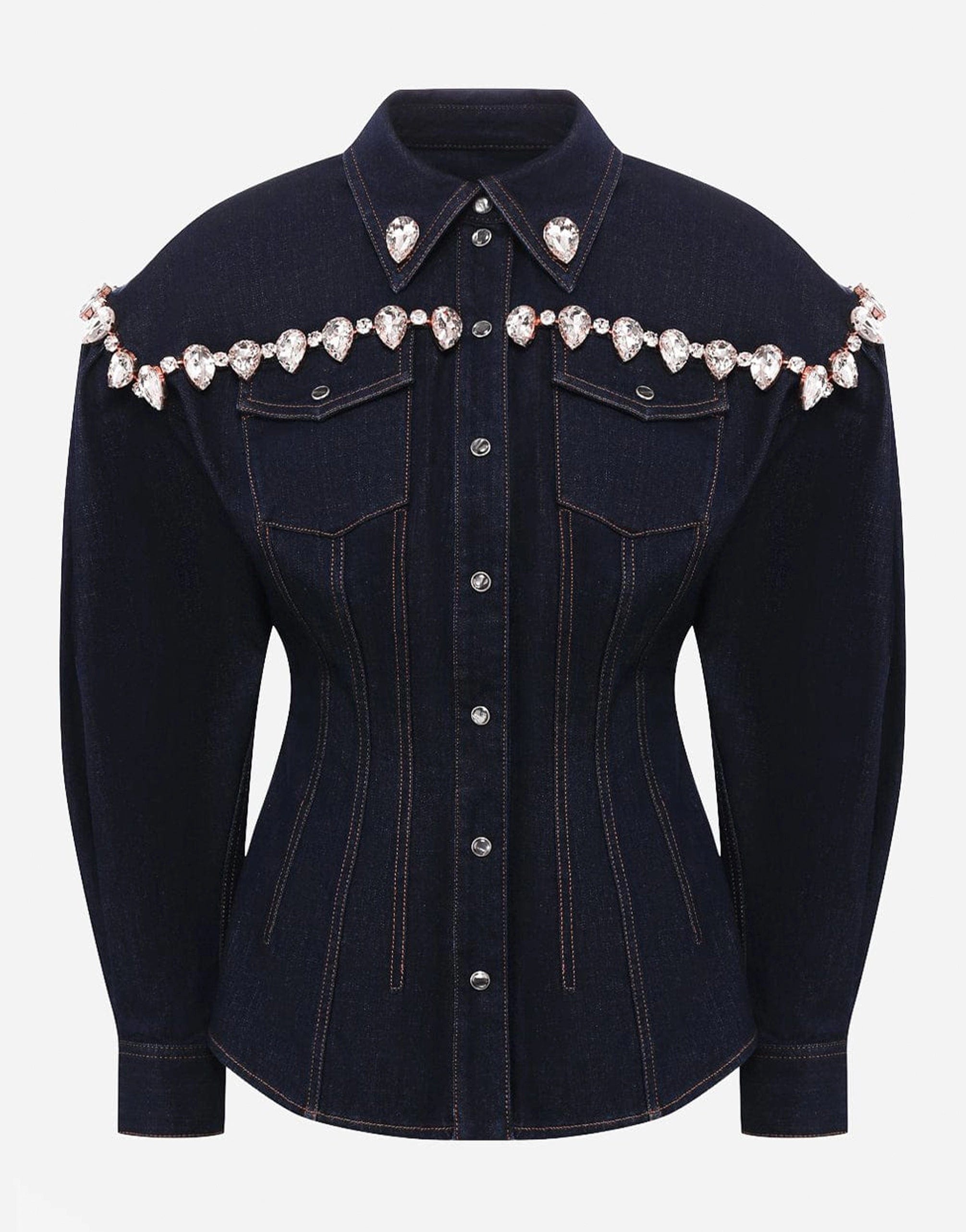 Dolce & Gabbana Crystal Embellished Denim Shirt