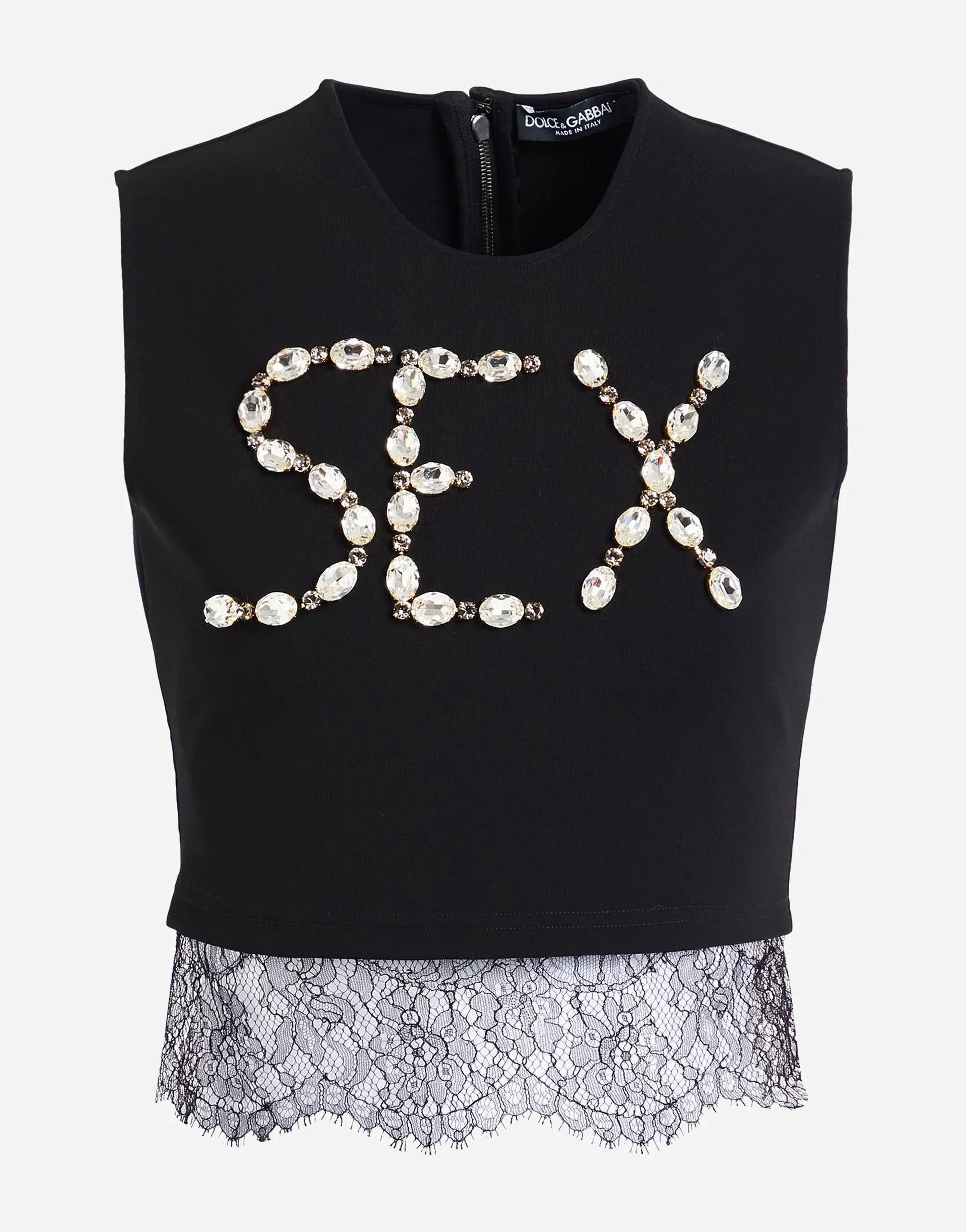 Dolce & Gabbana Crystal-Embellished Lace Cropped Top