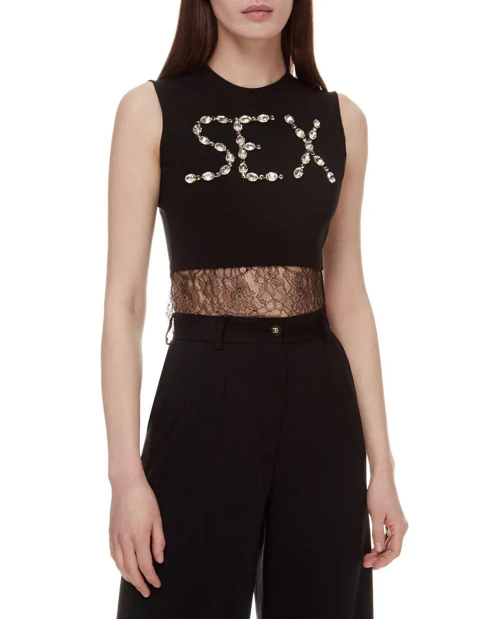 Dolce & Gabbana Crystal-Embellished Lace Cropped Top