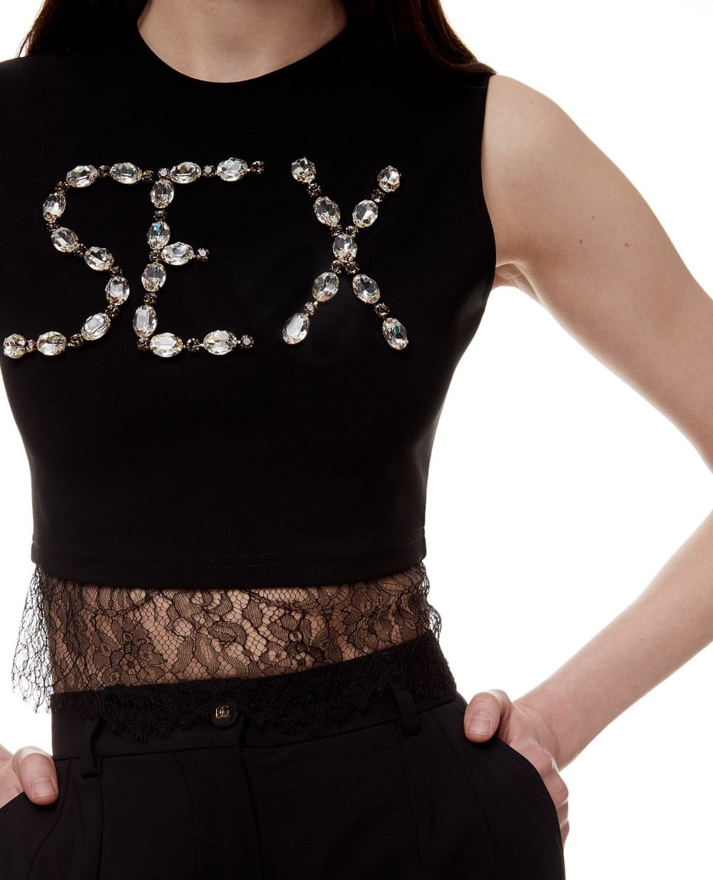 Dolce & Gabbana Crystal-Embellished Lace Cropped Top