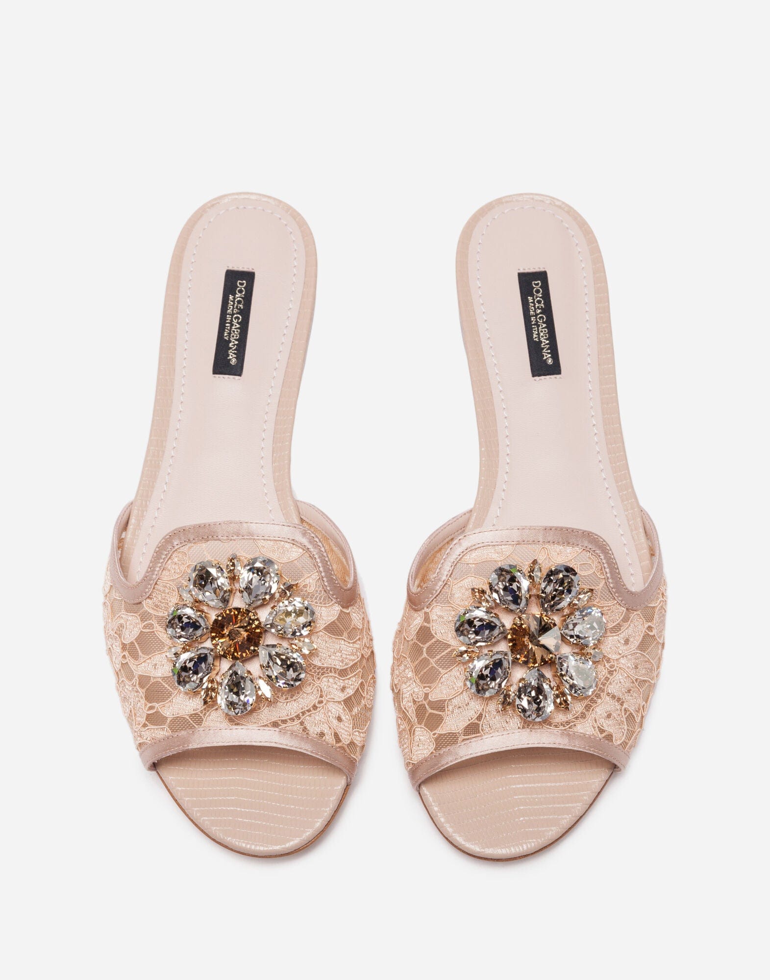 Dolce & Gabbana Crystal-Embellished Lace Slides