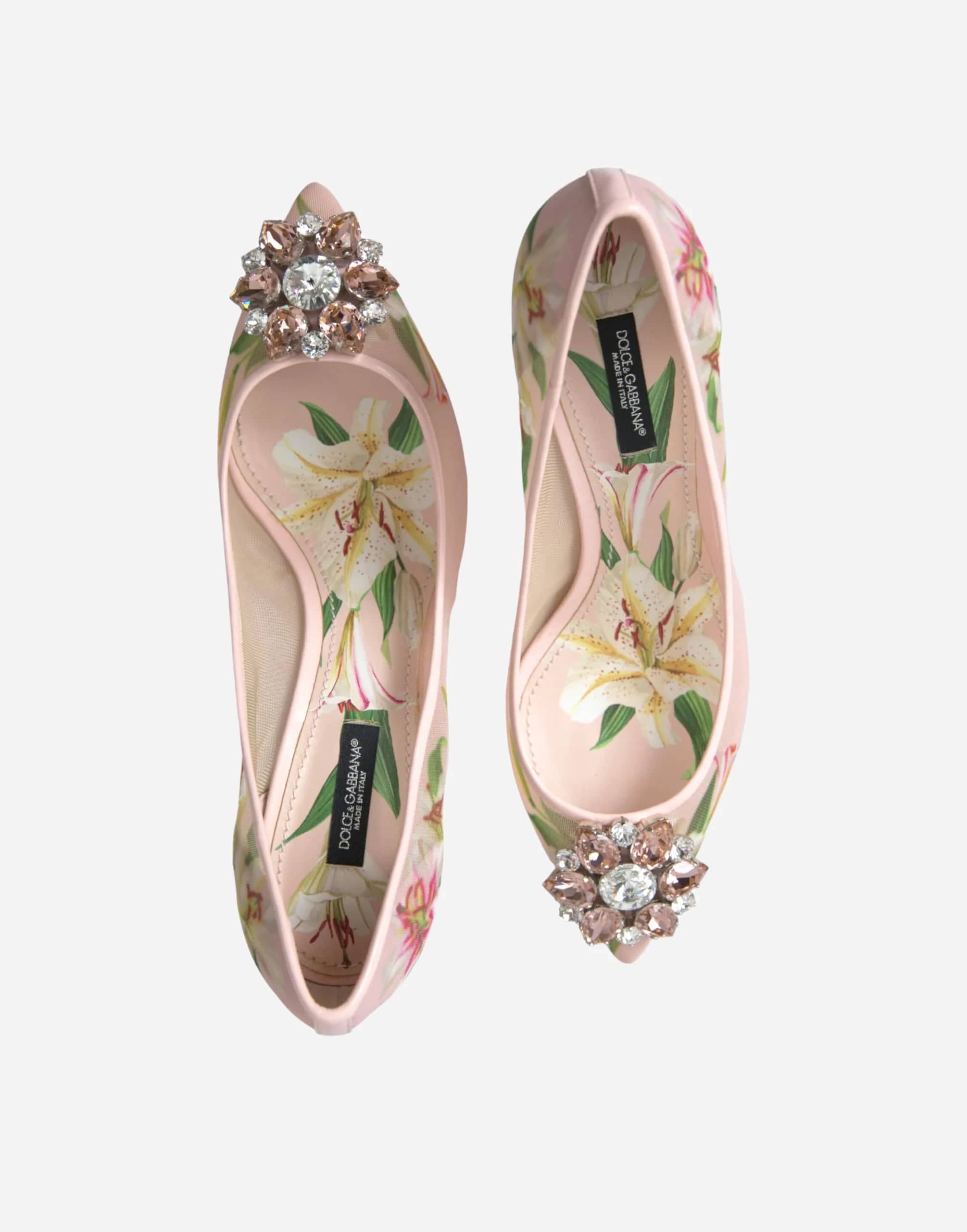 Dolce & Gabbana Crystal-Embellished Floral-Print Mesh Pumps
