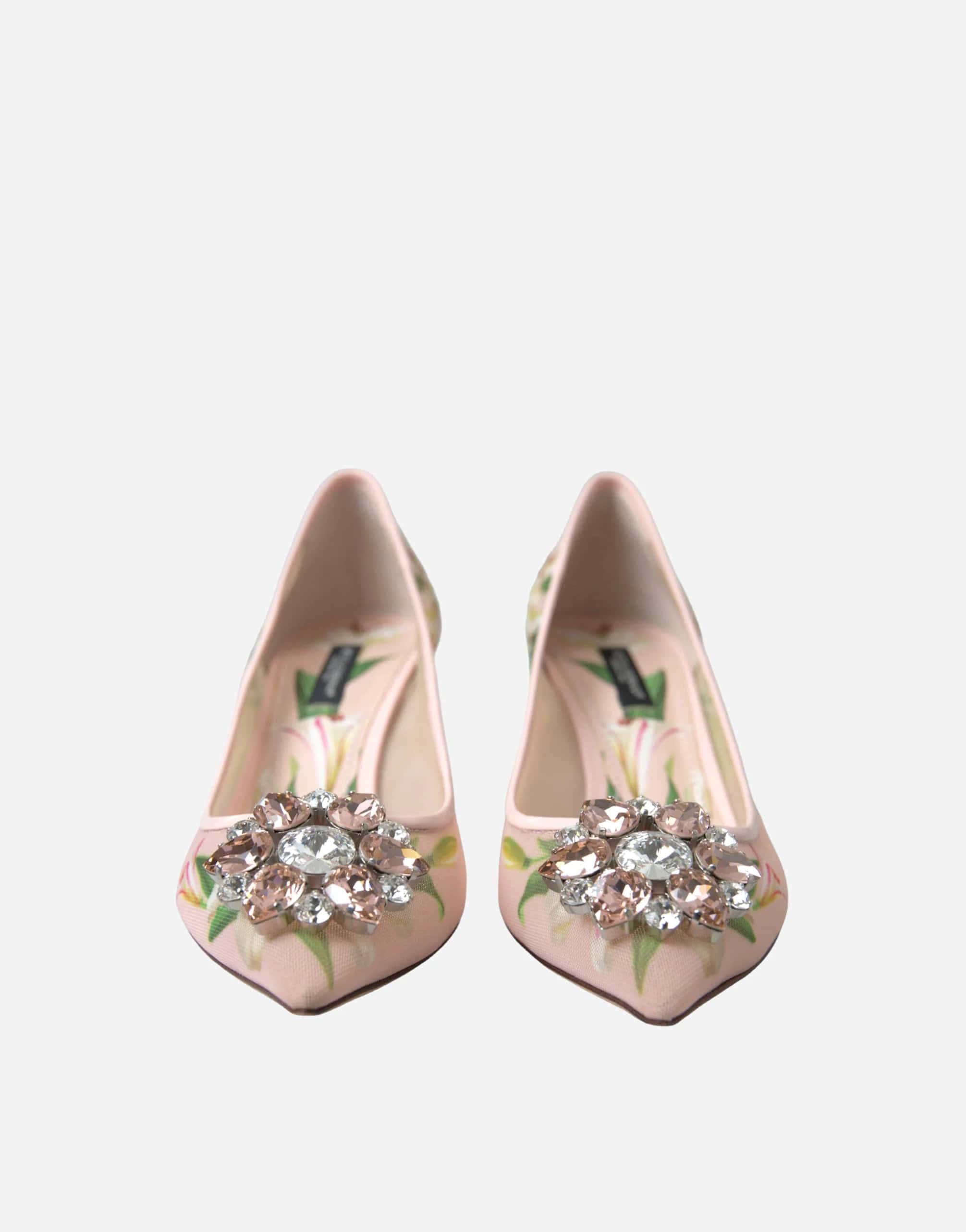 Dolce & Gabbana Crystal-Embellished Floral-Print Mesh Pumps