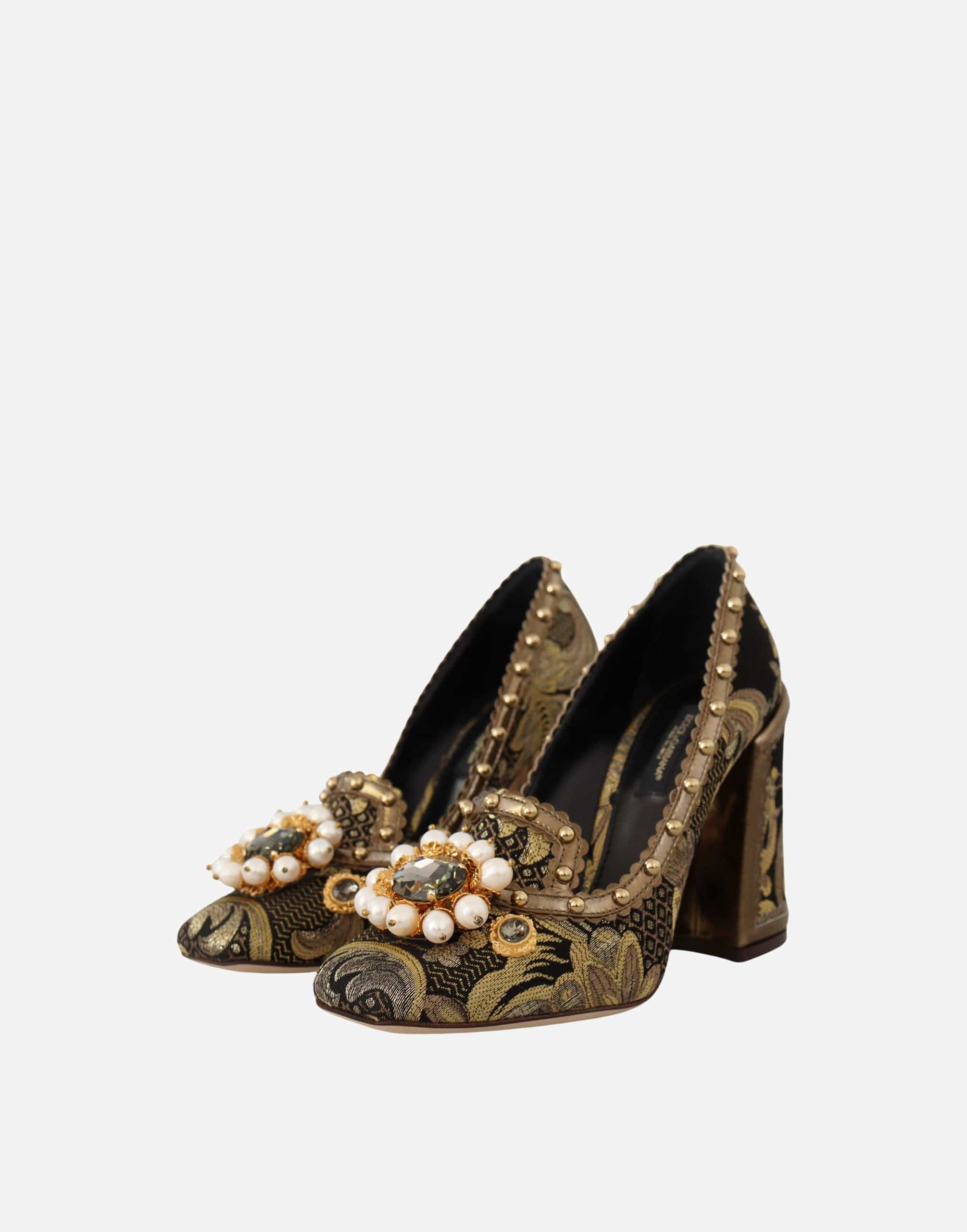 Dolce & Gabbana Crystal Embellished Square Toe Brocade Sandals