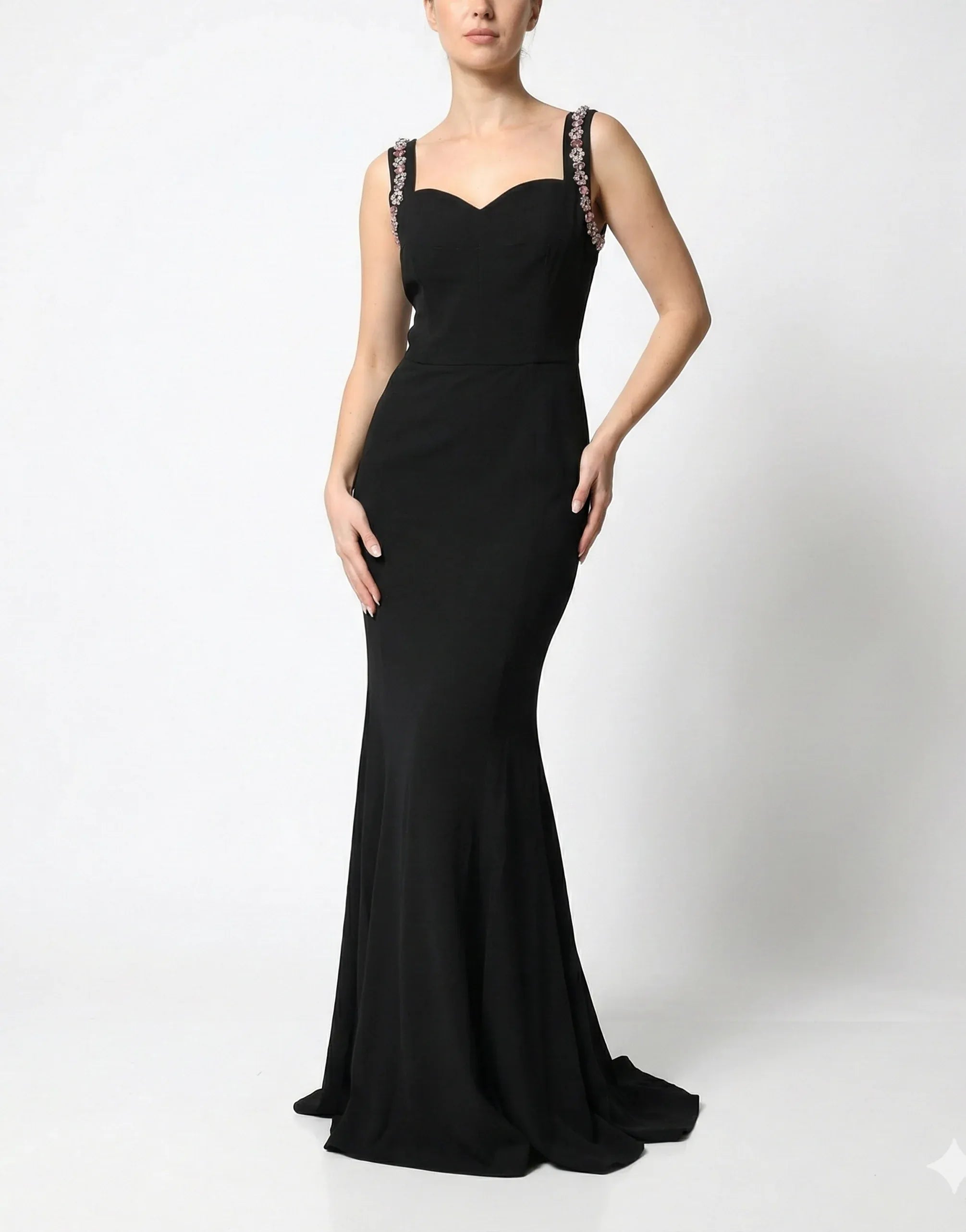 Dolce & Gabbana Black Embellished Bodycon Long Gown Dress