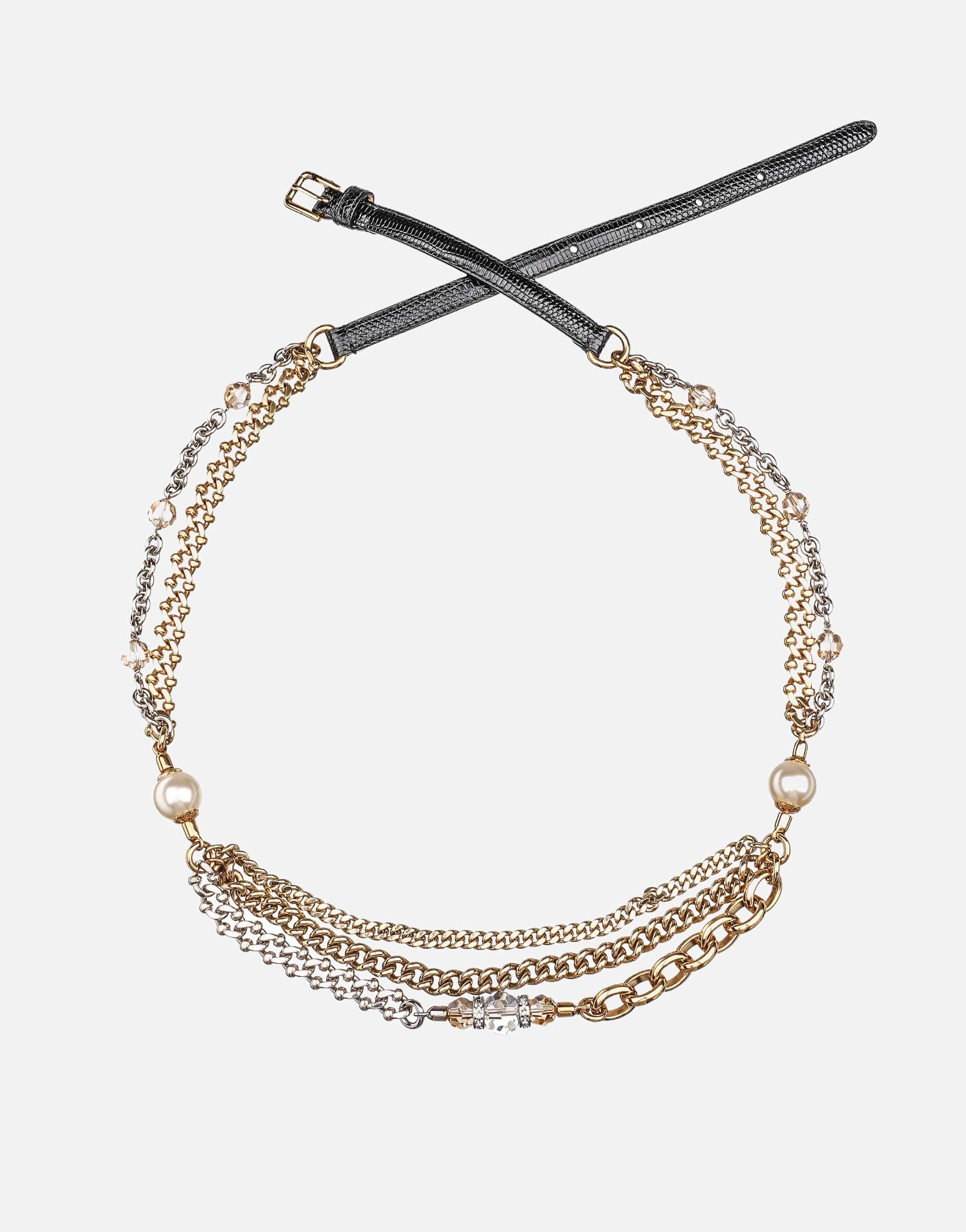 Cintura a catena con perle e cristalli