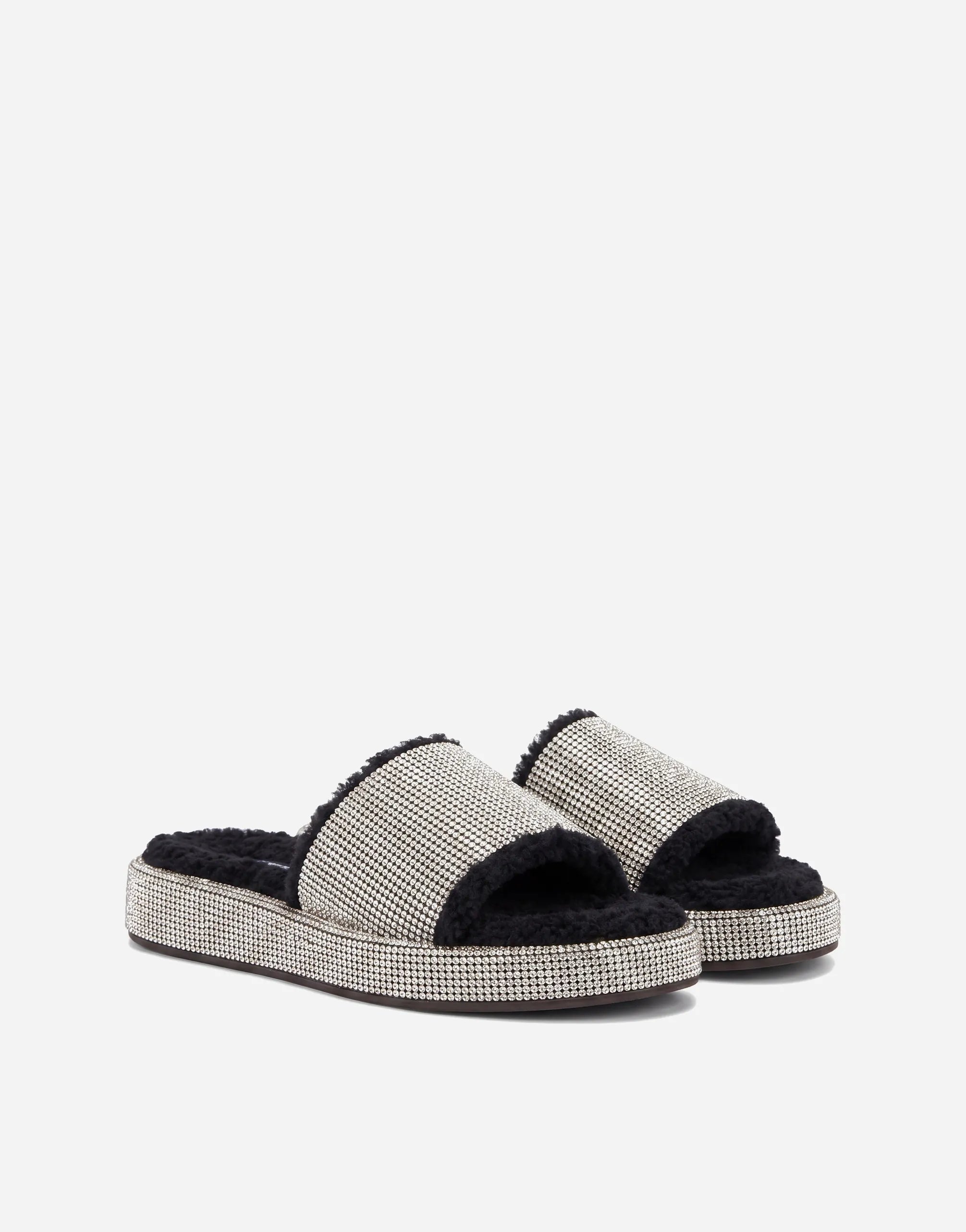 Dolce & Gabbana Dolce & Gabbana Crystal Shearling Slides