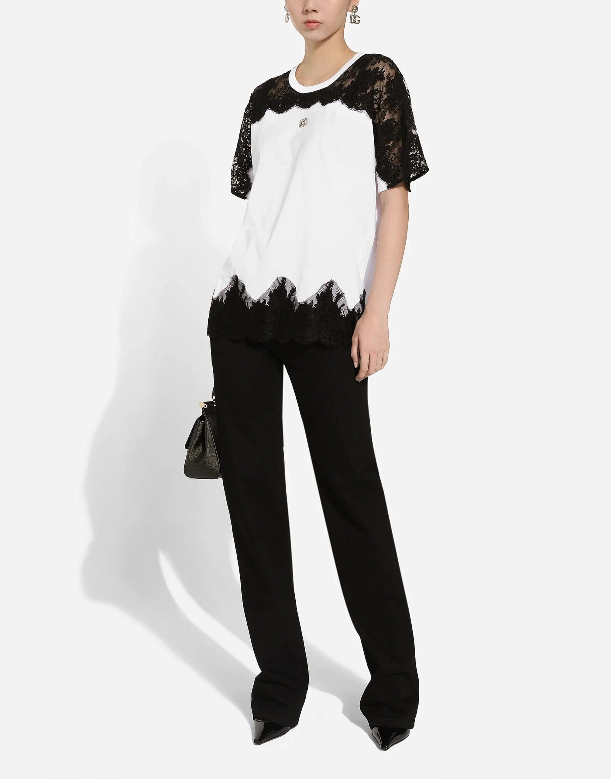 Dolce & Gabbana DG Logo Lace Inserts Jersey T-Shirt
