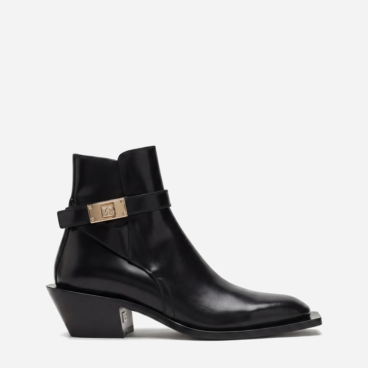 Dolce & Gabbana Botas de cano curto de couro com placa do logo DG