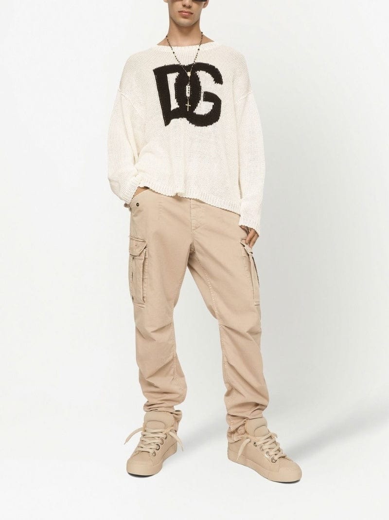 Dolce & Gabbana DG Logo Round-Neck Linen Sweater | Sendegaro JP