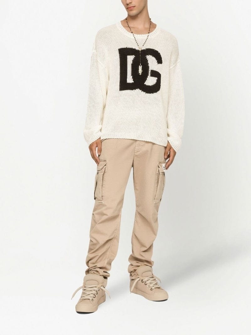 Dolce & Gabbana DG Logo Round-Neck Linen Sweater | Sendegaro JP