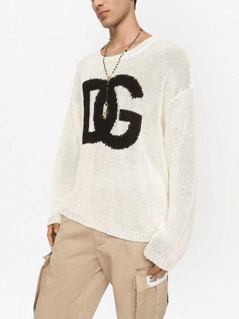 Dolce & Gabbana DG Logo Round-Neck Linen Sweater