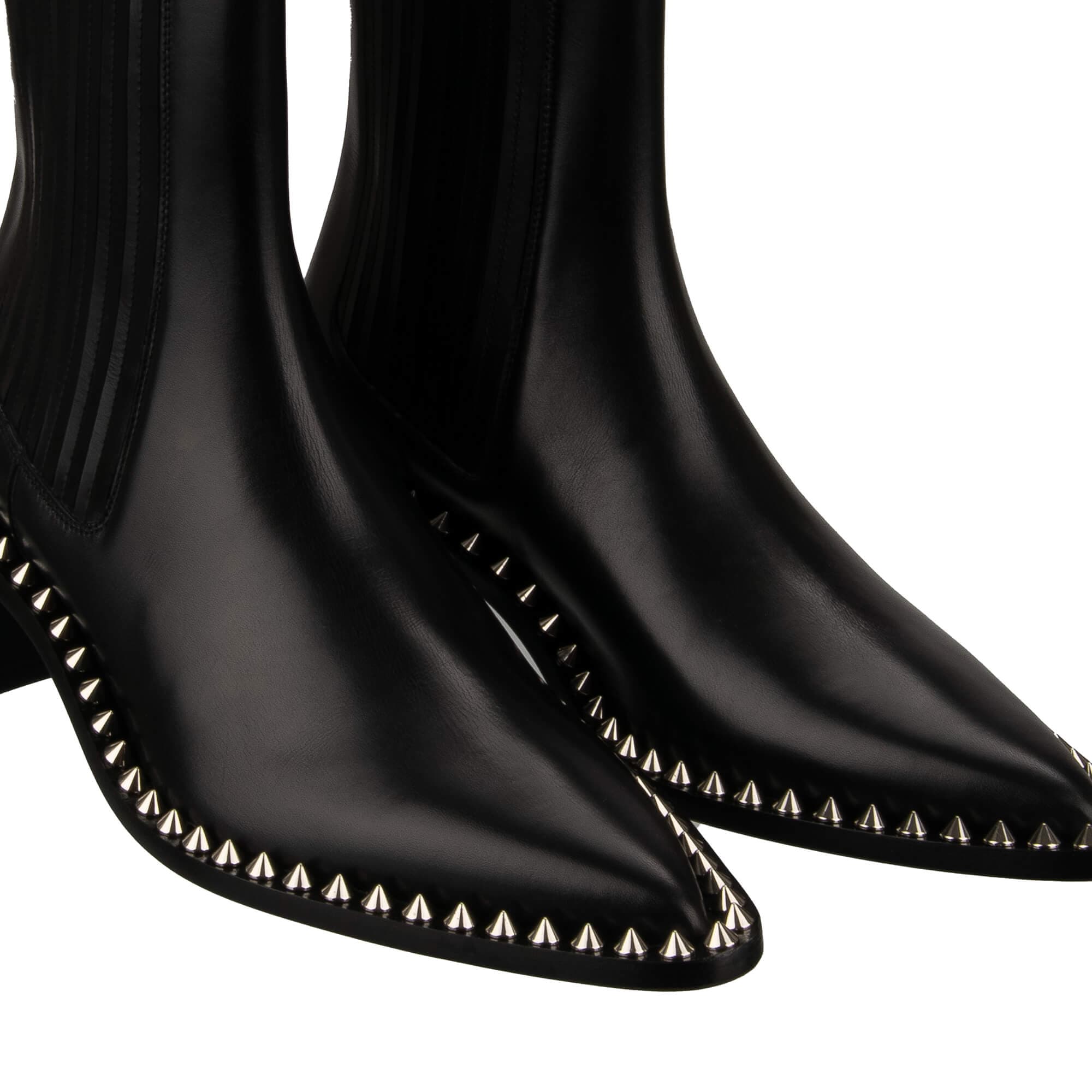 Dolce & Gabbana DG Metal Logo Studs Leather Boots