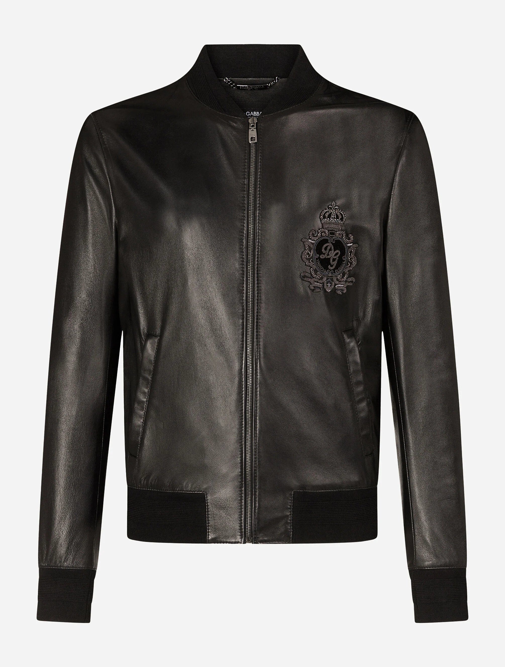 DG Patch Leather Bomber Jacket