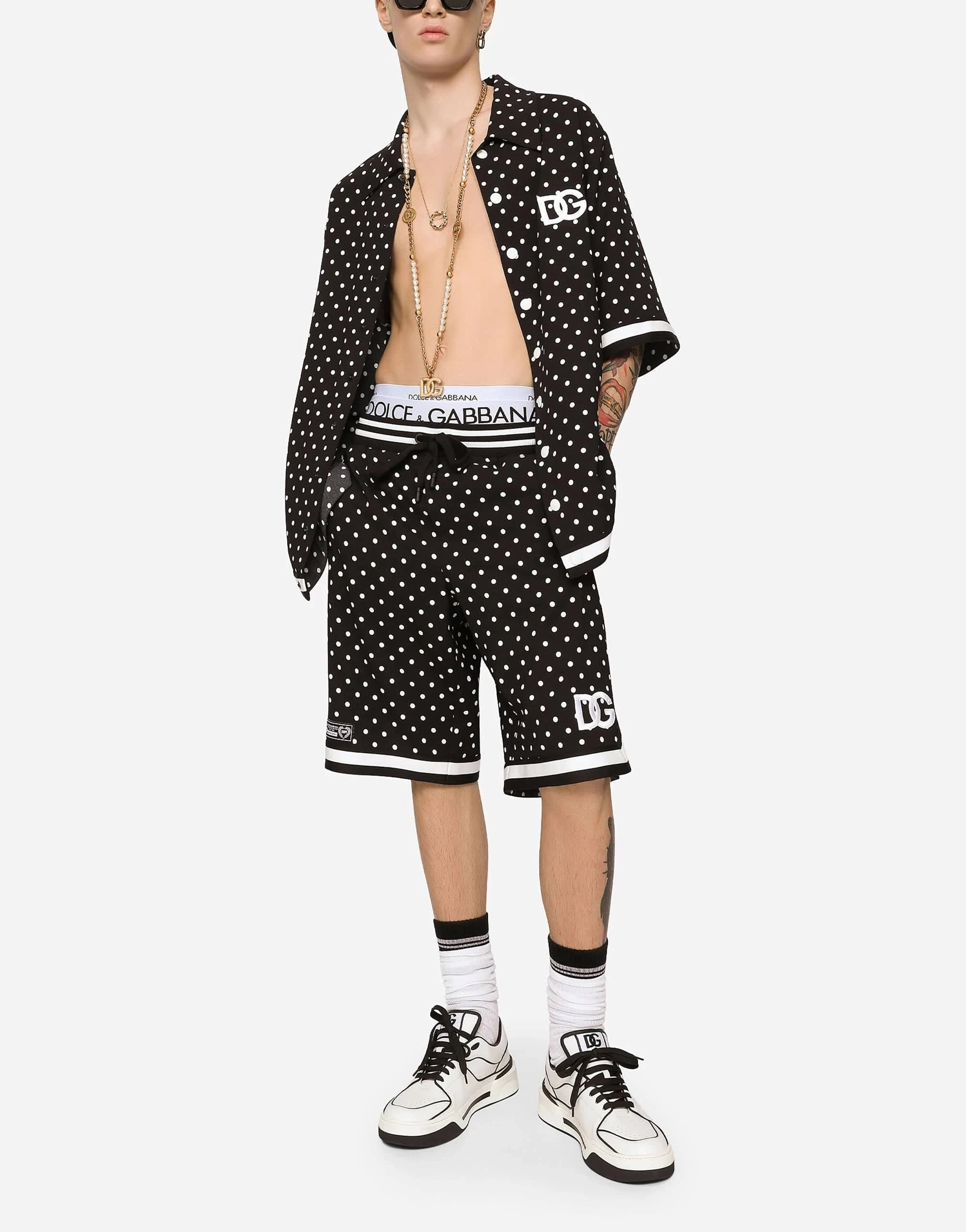 Dolce & Gabbana DG Patch Polka-Dot Print Oversized Shirt