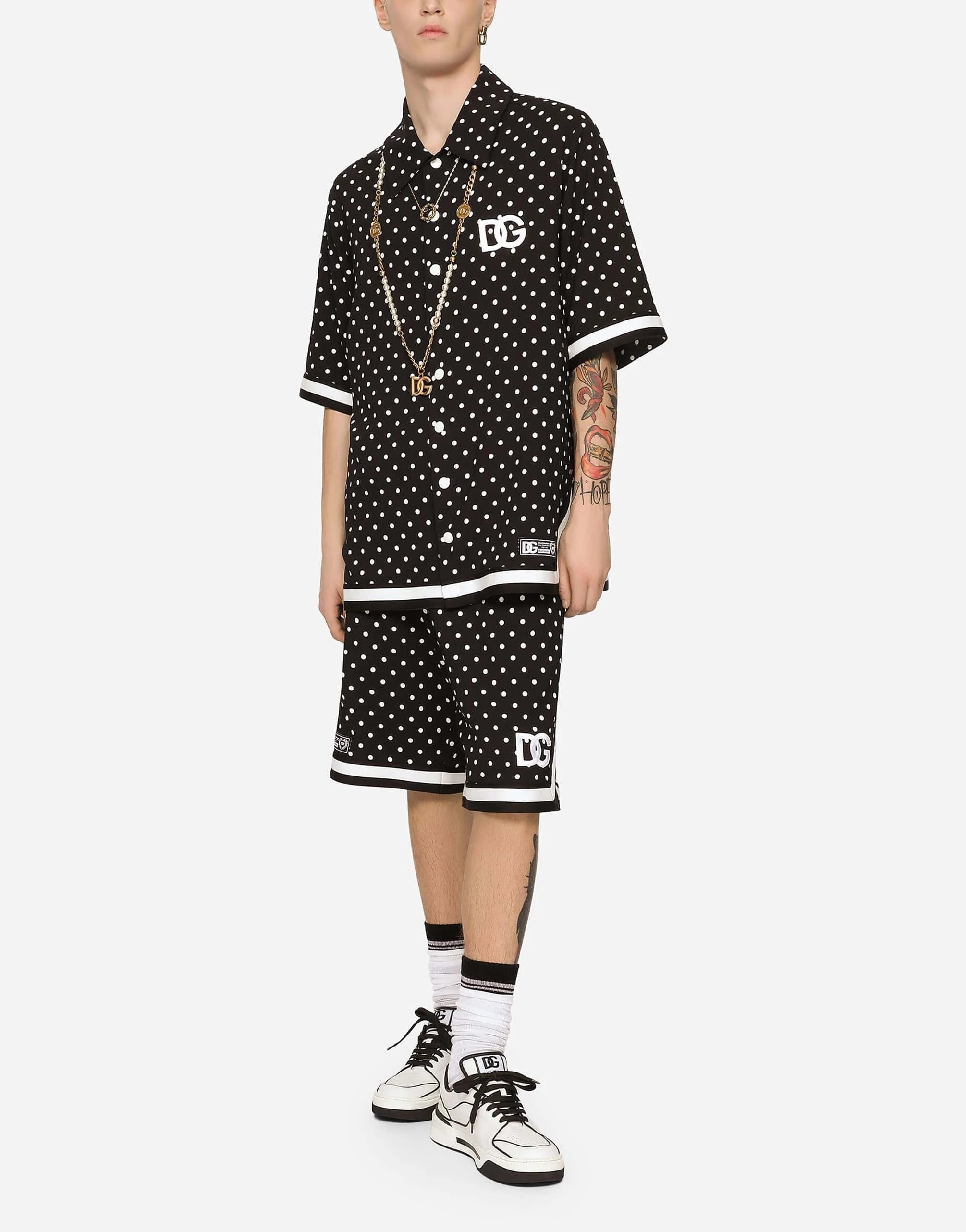 Dolce & Gabbana DG Patch Polka-Dot Print Oversized Shirt