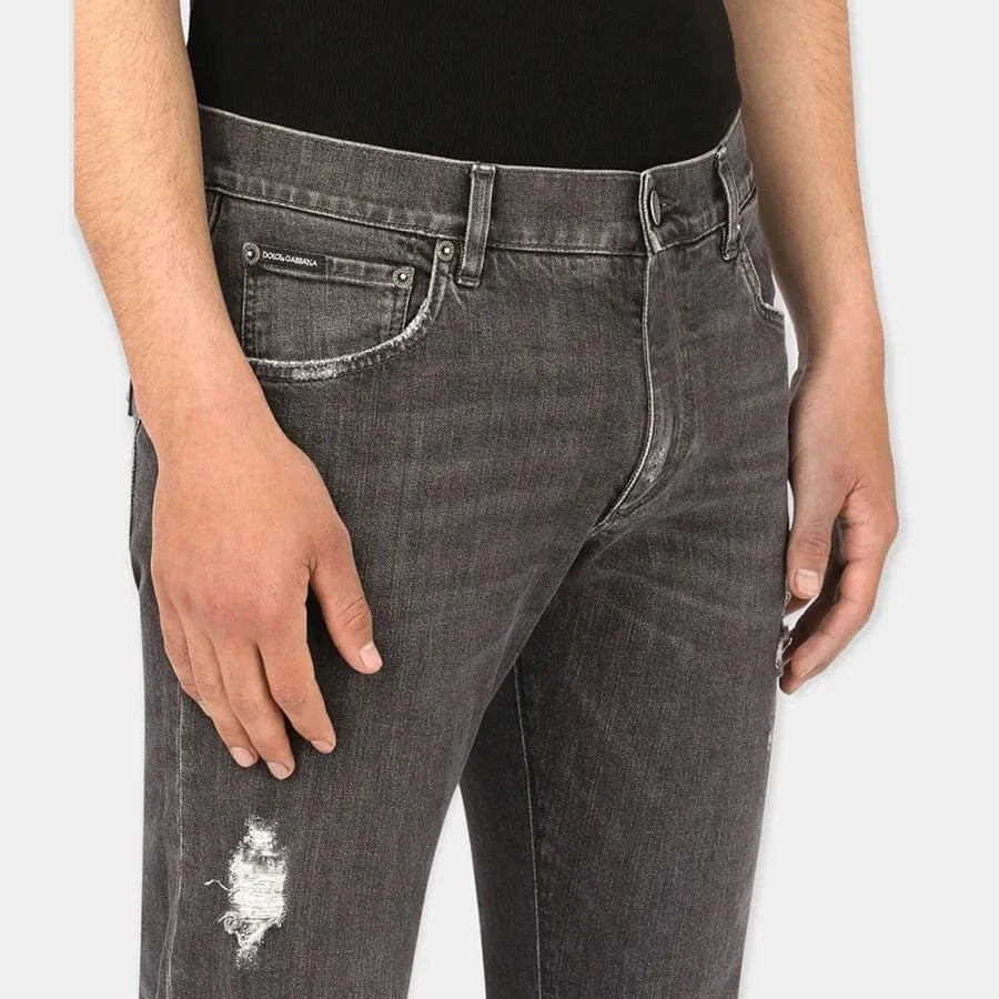 Dolce & Gabbana Distressed Cotton Slim Jeans