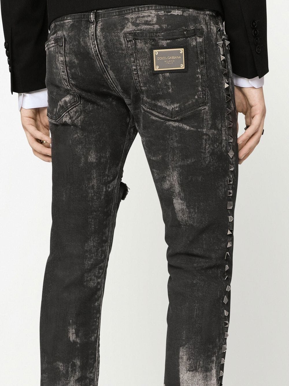 Dolce & Gabbana Distressed Studded Slim-Fit Jeans