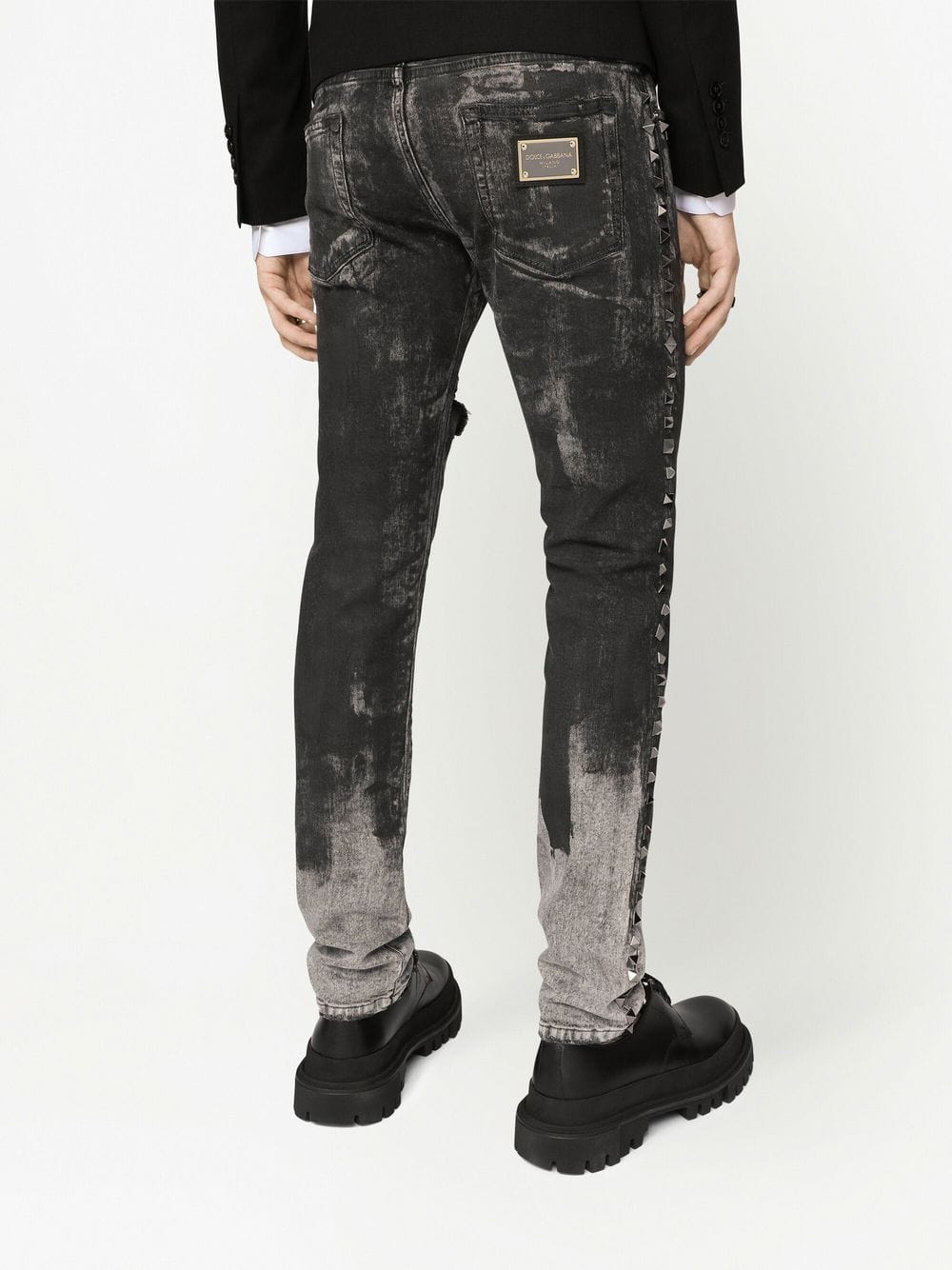 Dolce & Gabbana Distressed Studded Slim-Fit Jeans