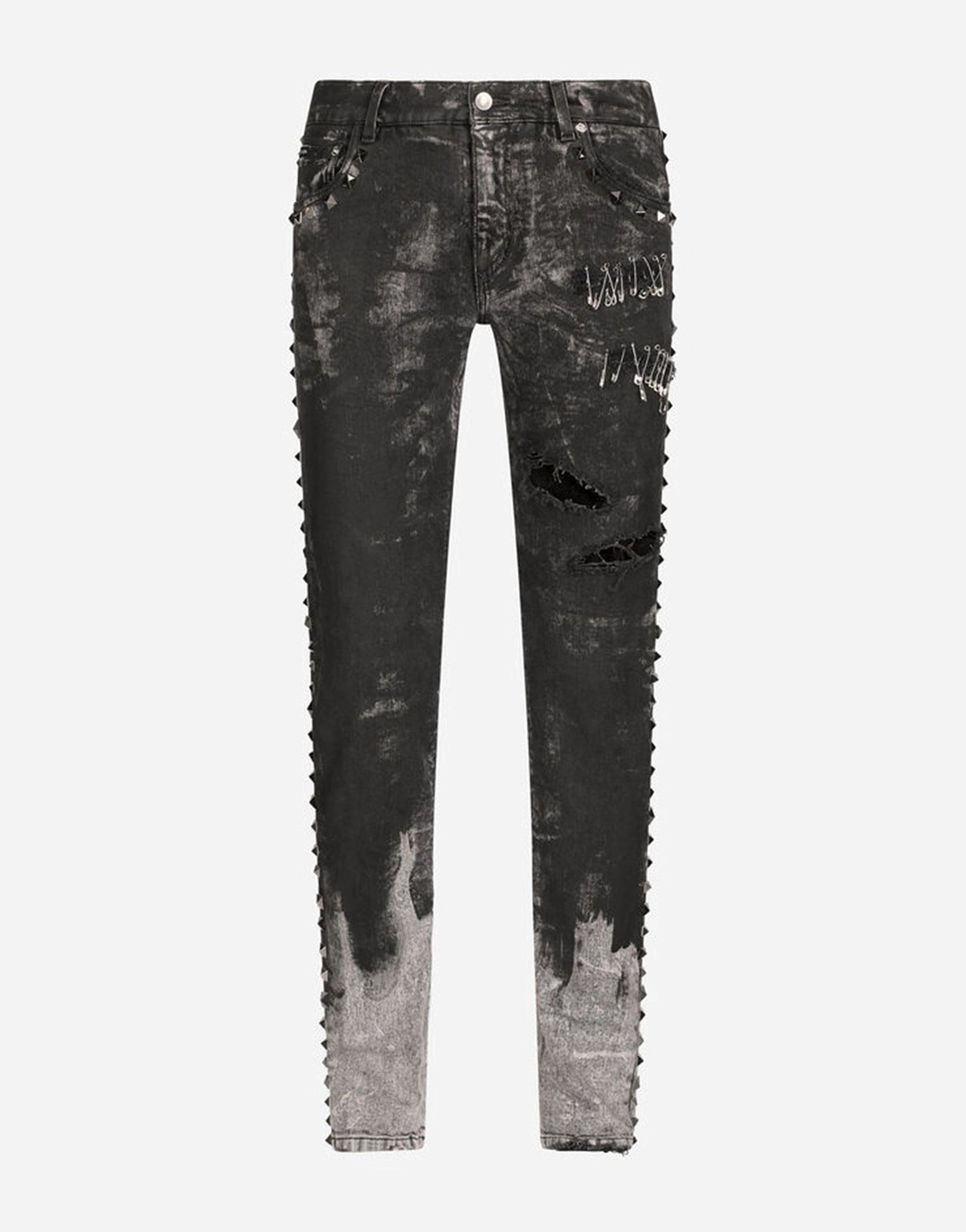 Dolce & Gabbana Distressed Studded Slim-Fit Jeans