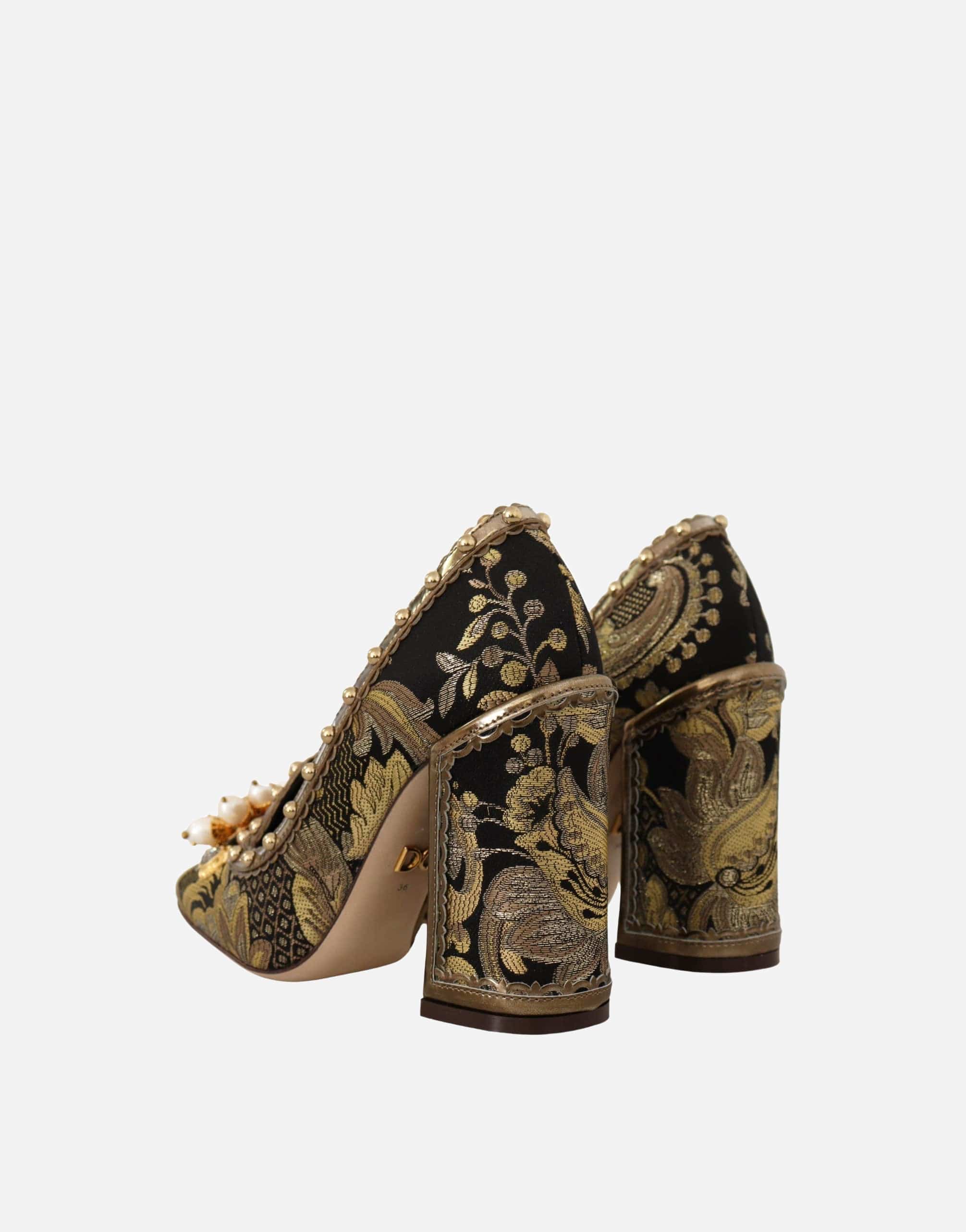 Dolce & Gabbana Dolce & Gabbana Crystal Embellished Square Toe Brocade Sandals
