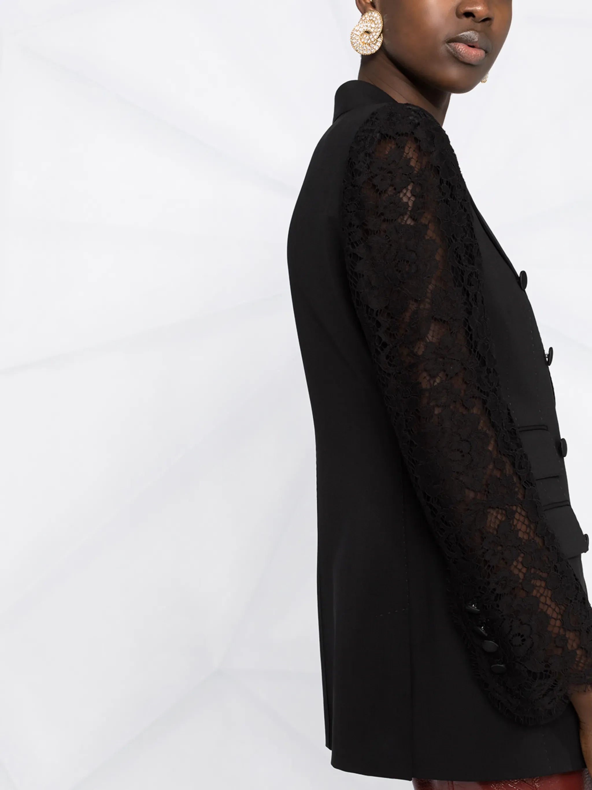 Dolce & Gabbana Double-Breasted Lace-Sleeve Blazer