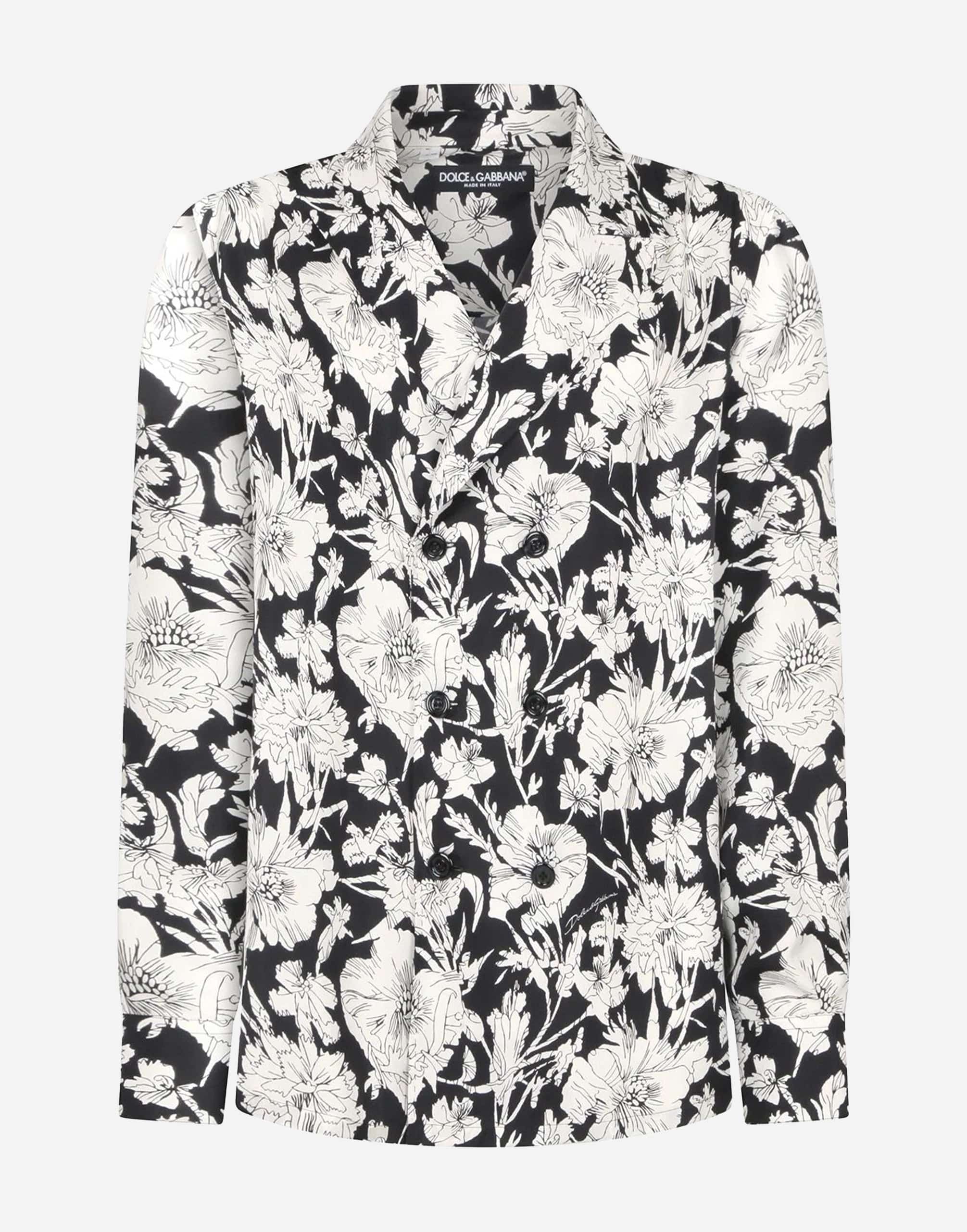 Двухбортная шелковая рубашка с цветочным принтом