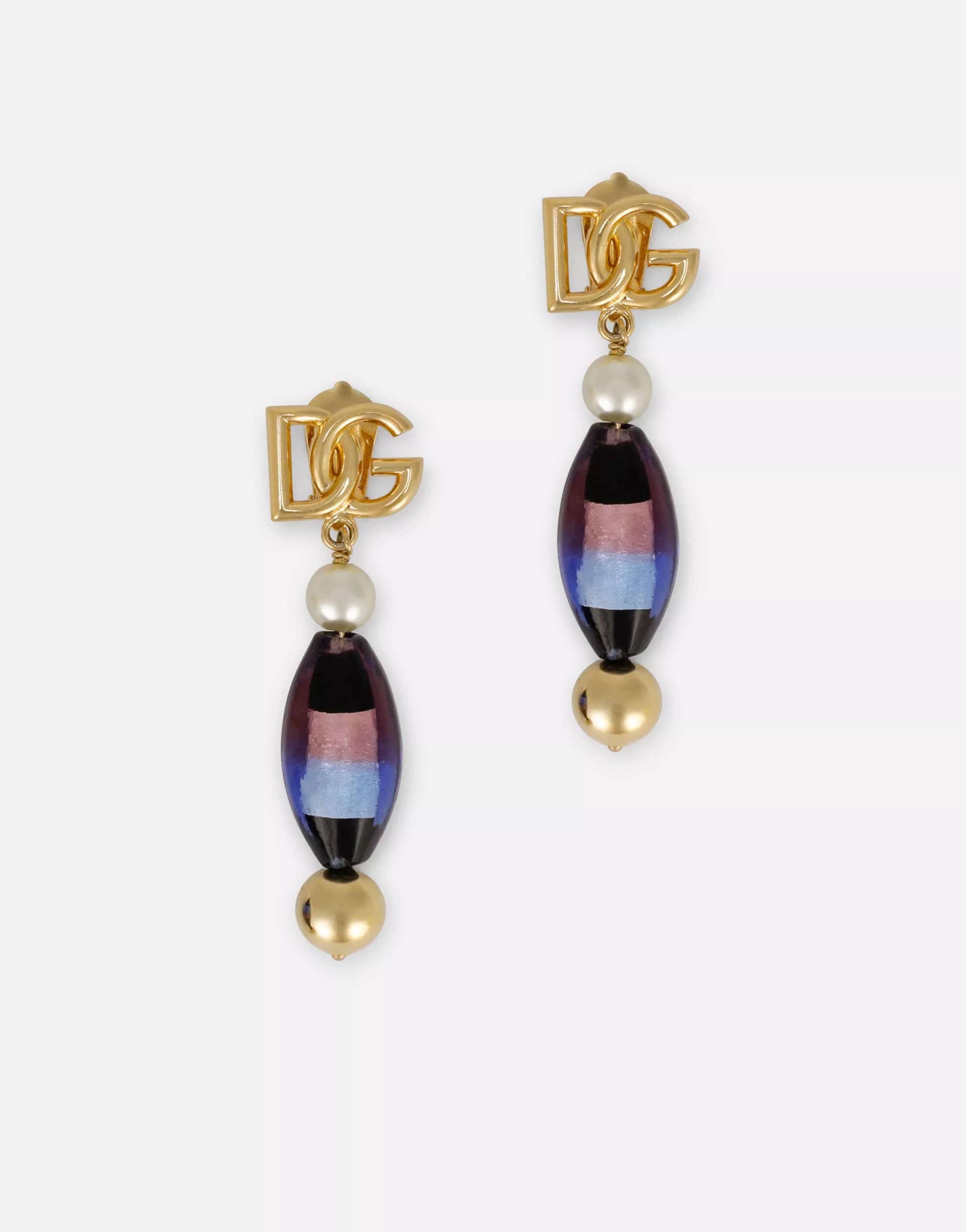 Dolce & Gabbana Drop Earrings With Murrine And DG Logo In Gold