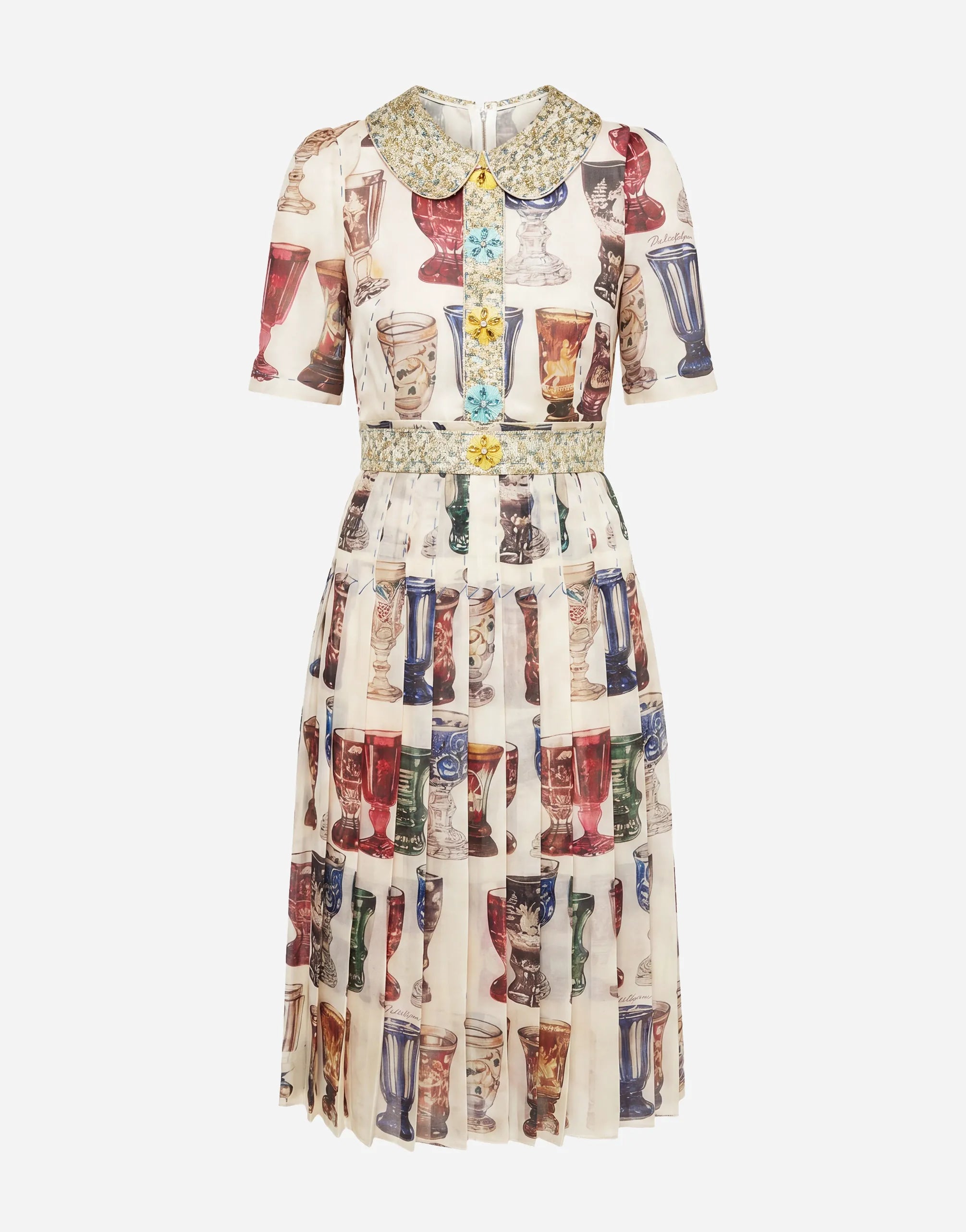 Dolce & Gabbana Embellished Collar Goblet Print Dress