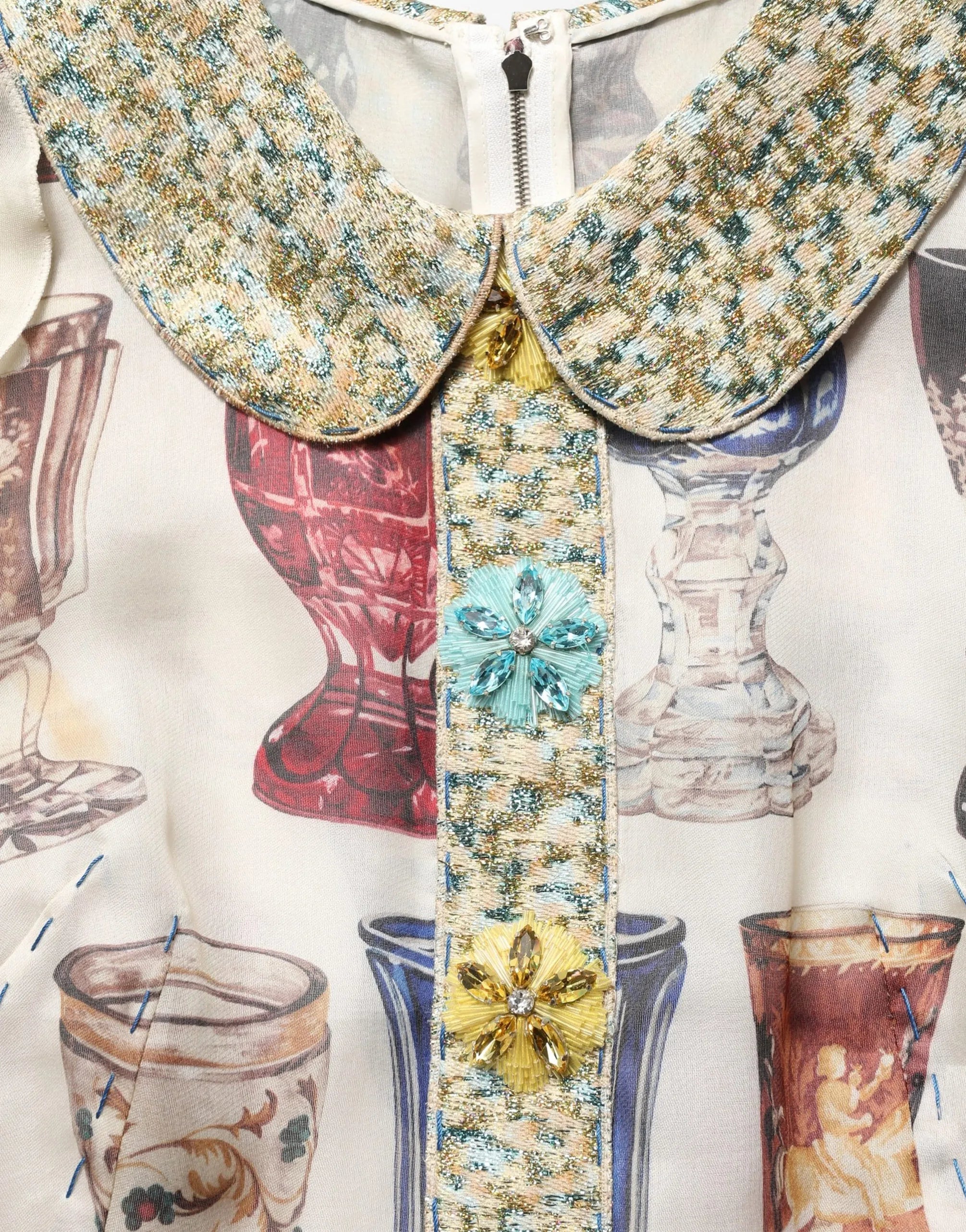 Dolce & Gabbana Embellished Collar Goblet Print Dress