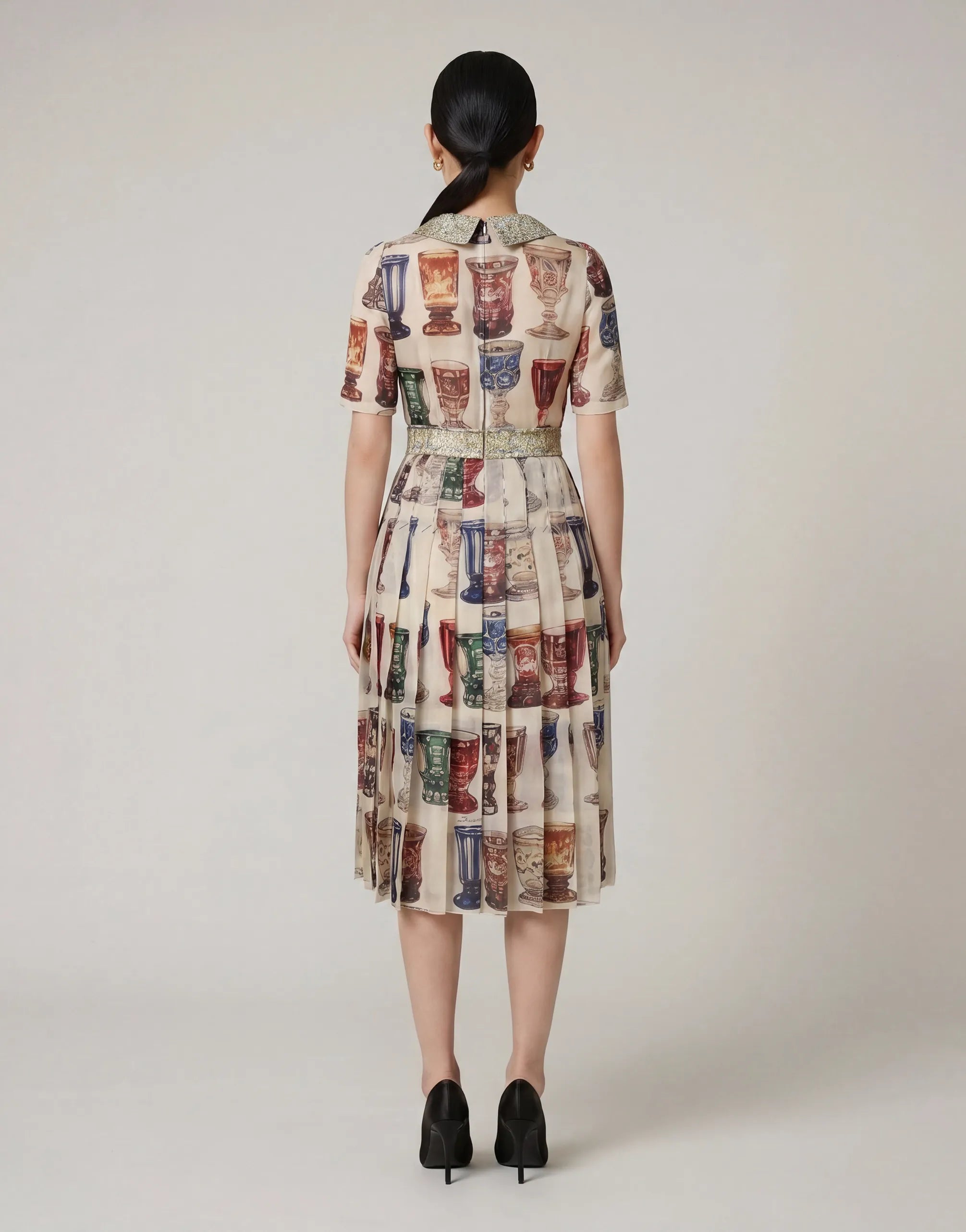 Dolce & Gabbana Embellished Collar Goblet Print Dress