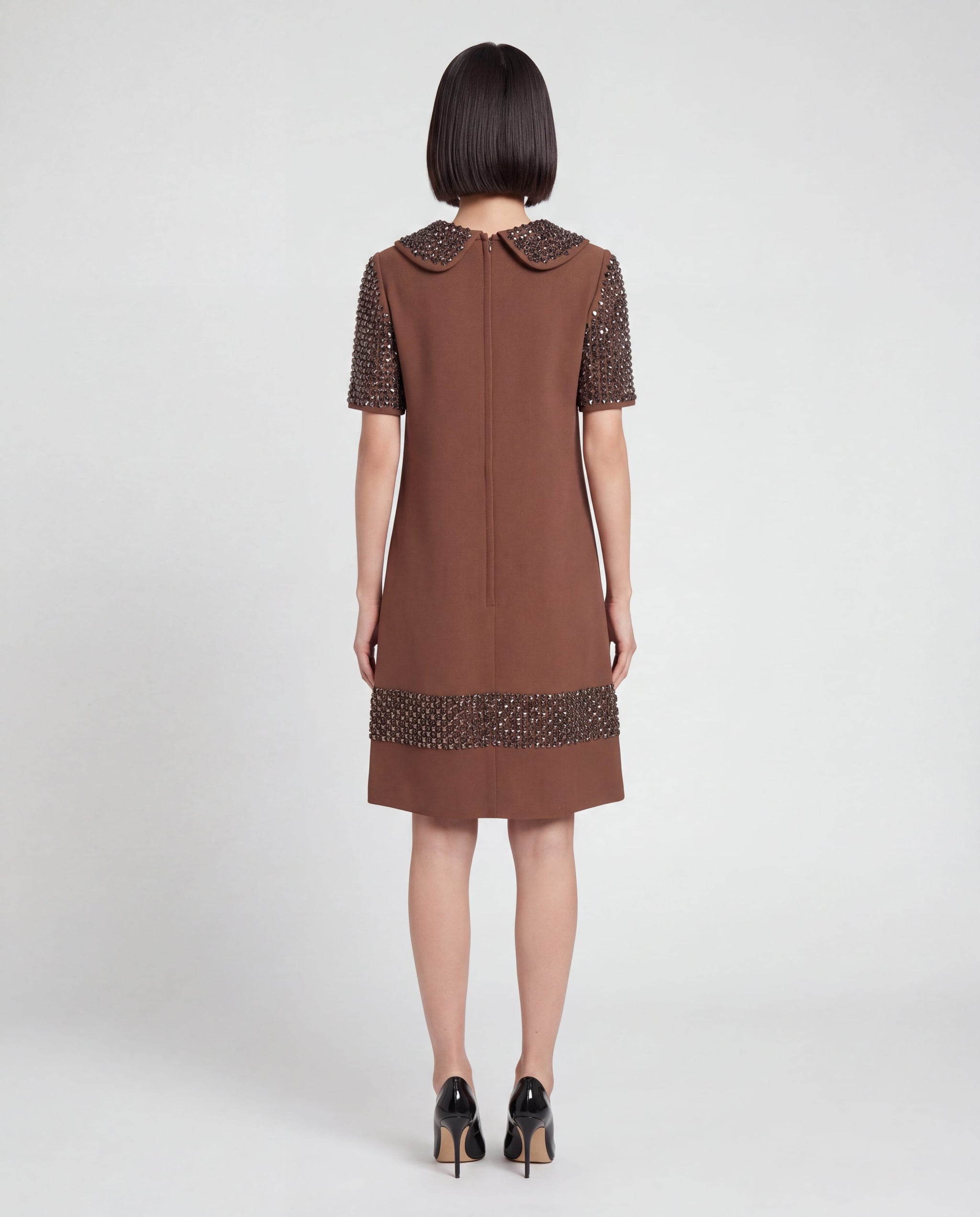 Dolce & Gabbana Brown Wool Rhinestone Embellished Midi Dress