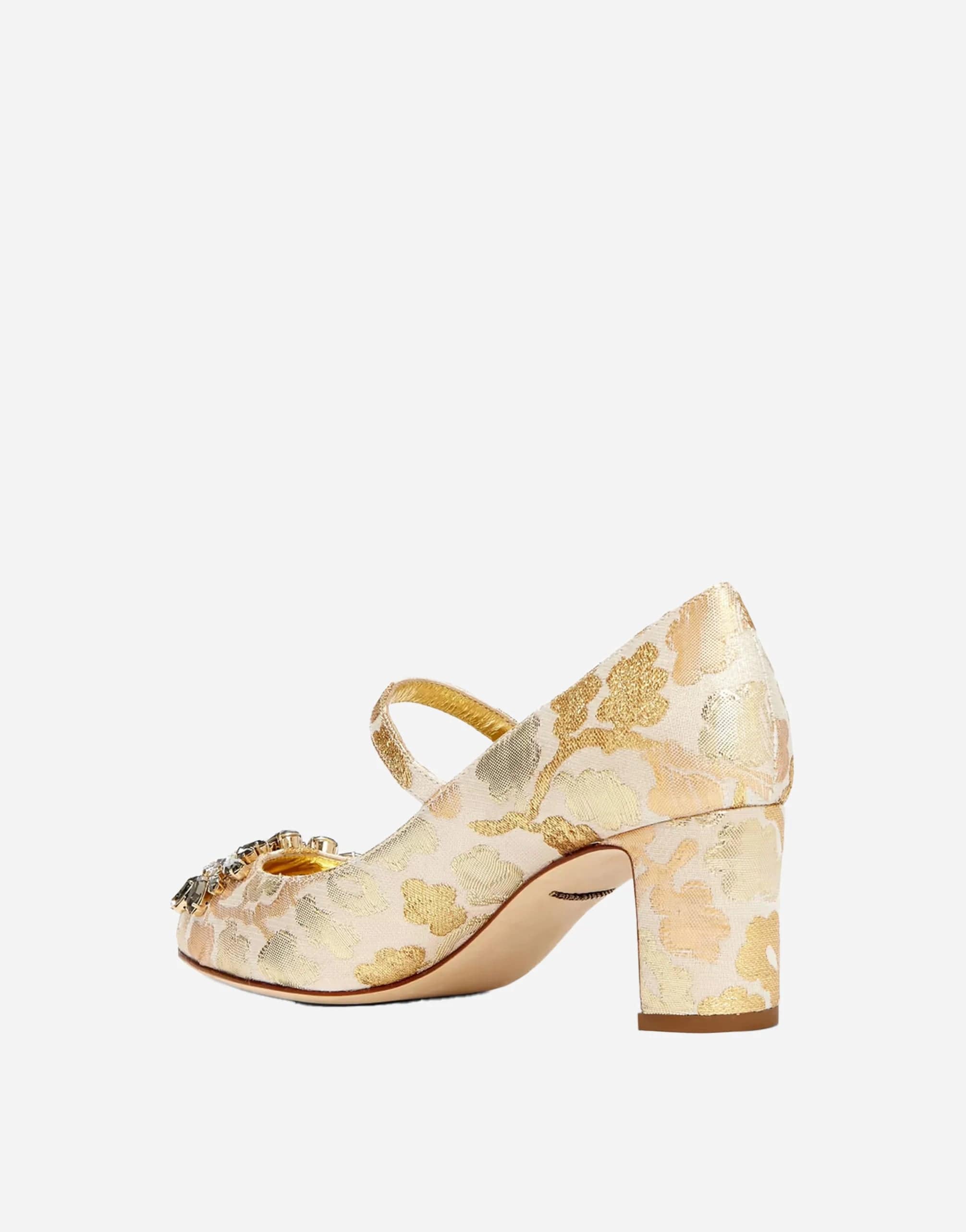 Gold Jacquard Crystal Mary Janes Pumps Chaussures