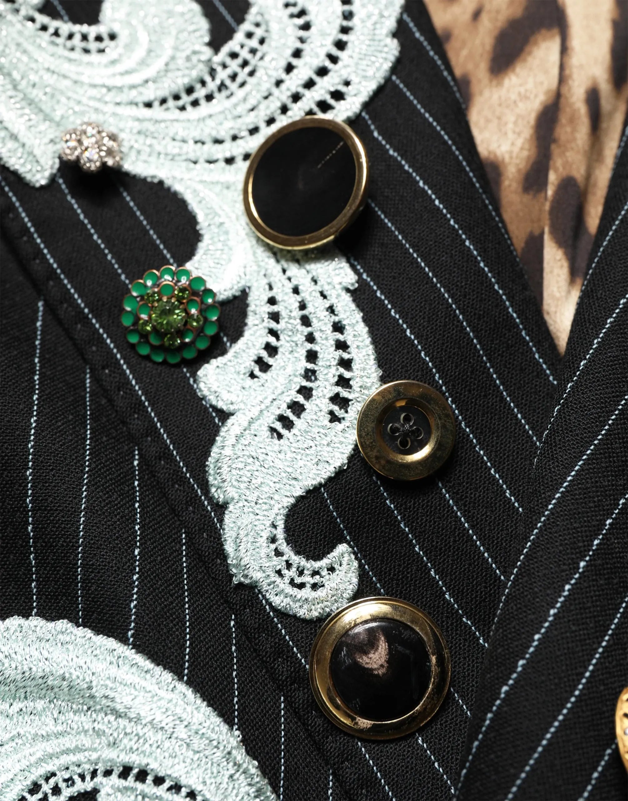 Dolce & Gabbana Embellished Pinstripe Double-Breasted Blazer