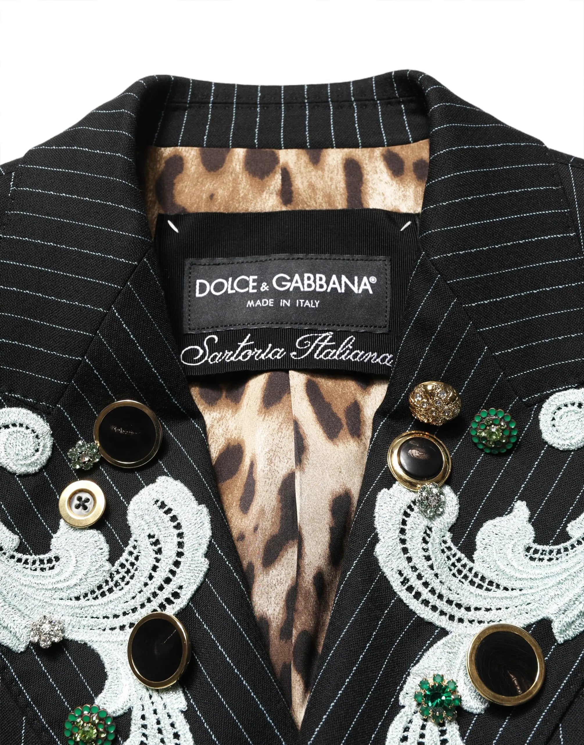 Dolce & Gabbana Embellished Pinstripe Double-Breasted Blazer
